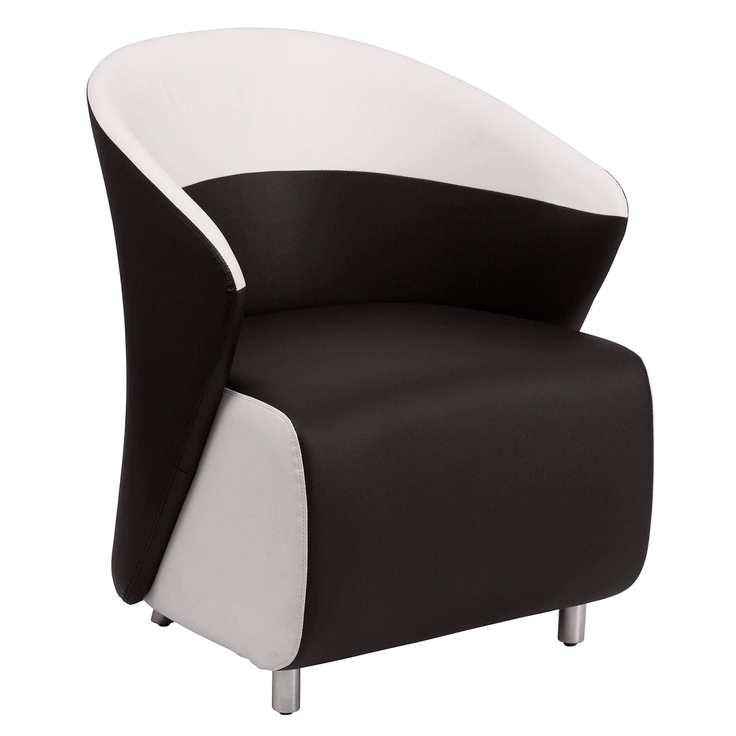 Flash Furniture Pasithea Black LeatherSoft Curved Barrel Back Lounge Chair with Melrose White Detailing - Modern Office Chair, Living Room Accent, Reading Nook Seating for Home & Office Decor