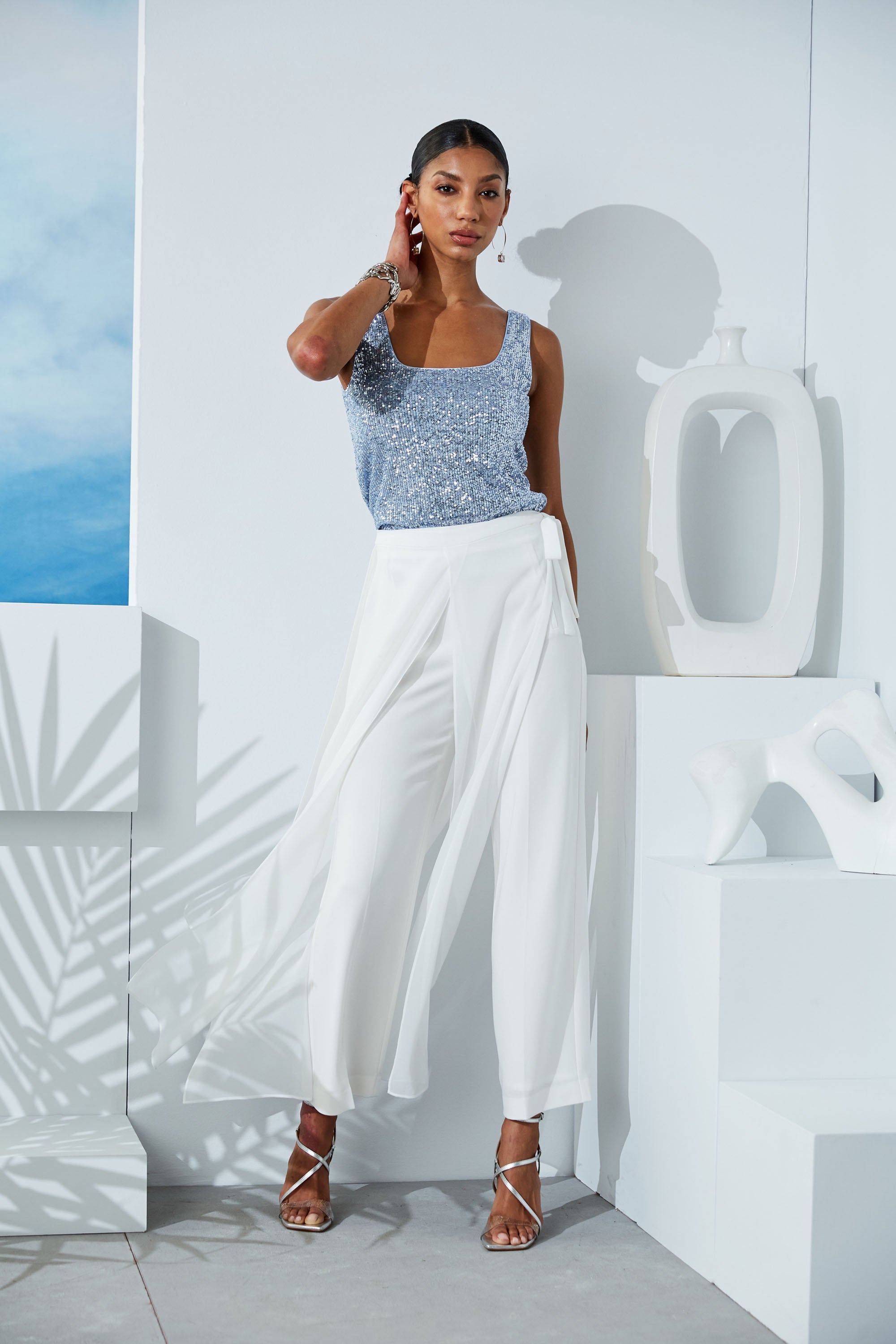 Sparkling Sequin Tank Top for Women - Crystal Blue Glitter Party Shirt | Perfect for Night Out, Club Wear, and Festive Occasions