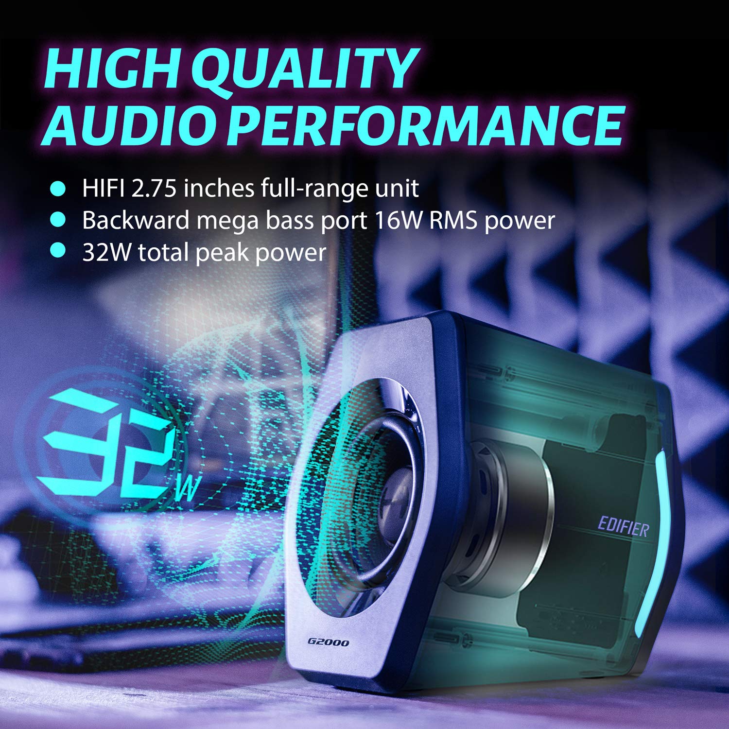 Edifier G2000 32W RGB Gaming Speakers - Bluetooth, USB & 3.5mm AUX PC Speakers for Desktop, Laptop, Mac - Powerful Woofer with Dynamic RGB Lighting for Gaming, Movies & Music