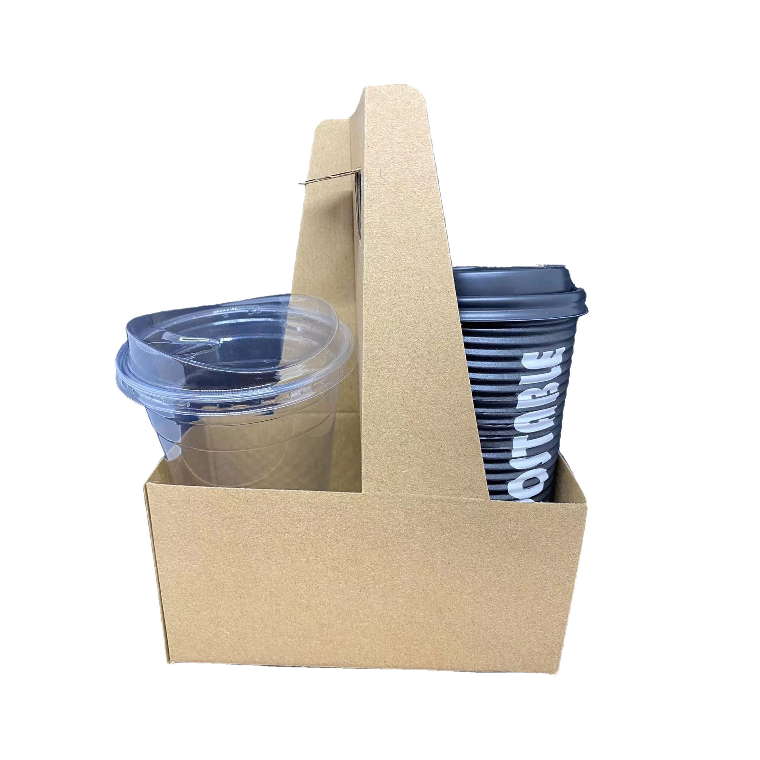 Eco-Friendly Kraft Paper Drink Carrier with Handle - Holds 2 Cups (12-32 oz) for Boba Tea, Coffee, and Beverages - Bulk Pack of 250 - Perfect for Cafes, Takeout, and Food Service Businesses