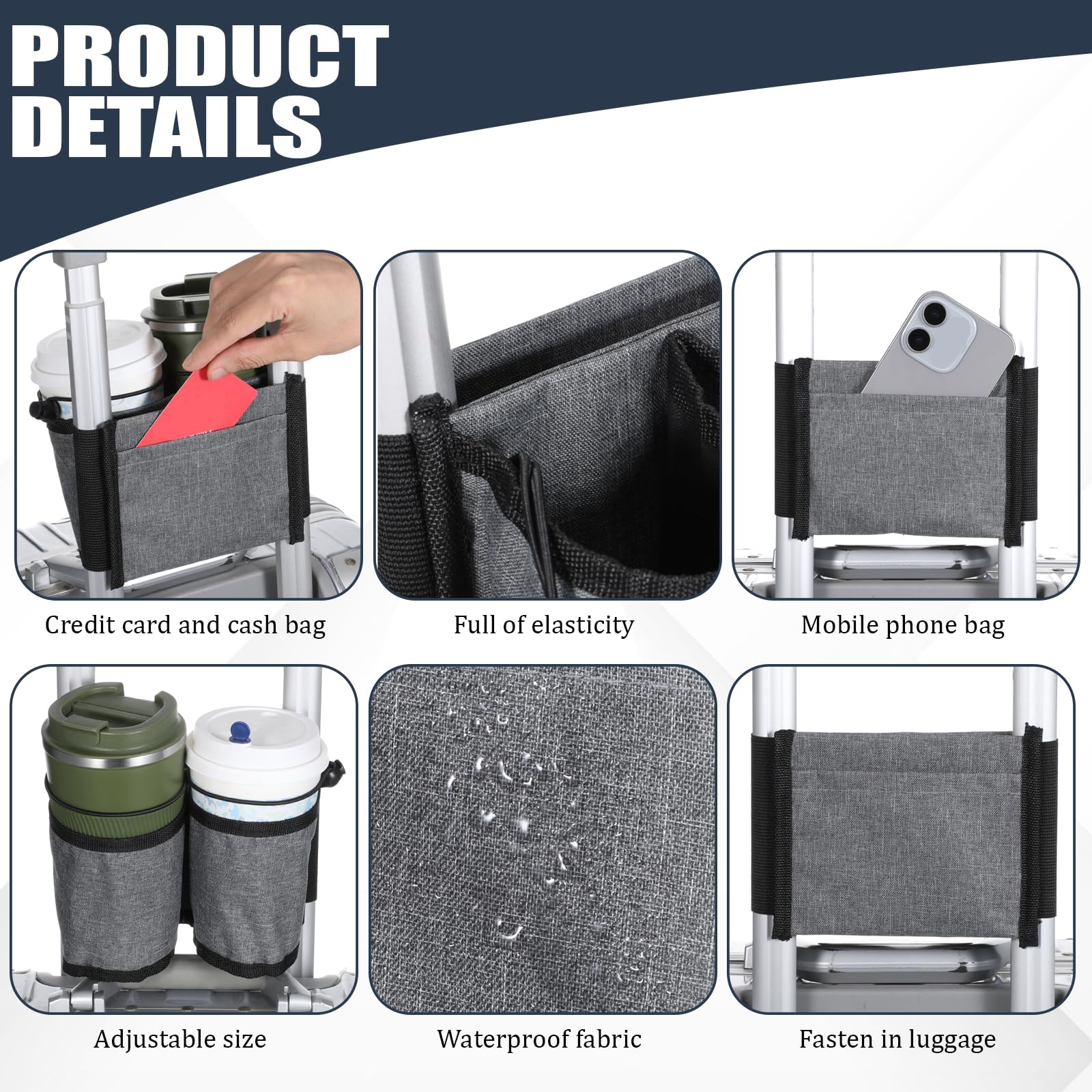 Thinp Luggage Cup Holder - Hands-Free Suitcase Drink Holder for Travel Accessories, Fits Two Coffee Cups - Perfect for Flight Attendants & Travel Essentials (Grey) | Ideal for Airports, Commuting, and Business Trips