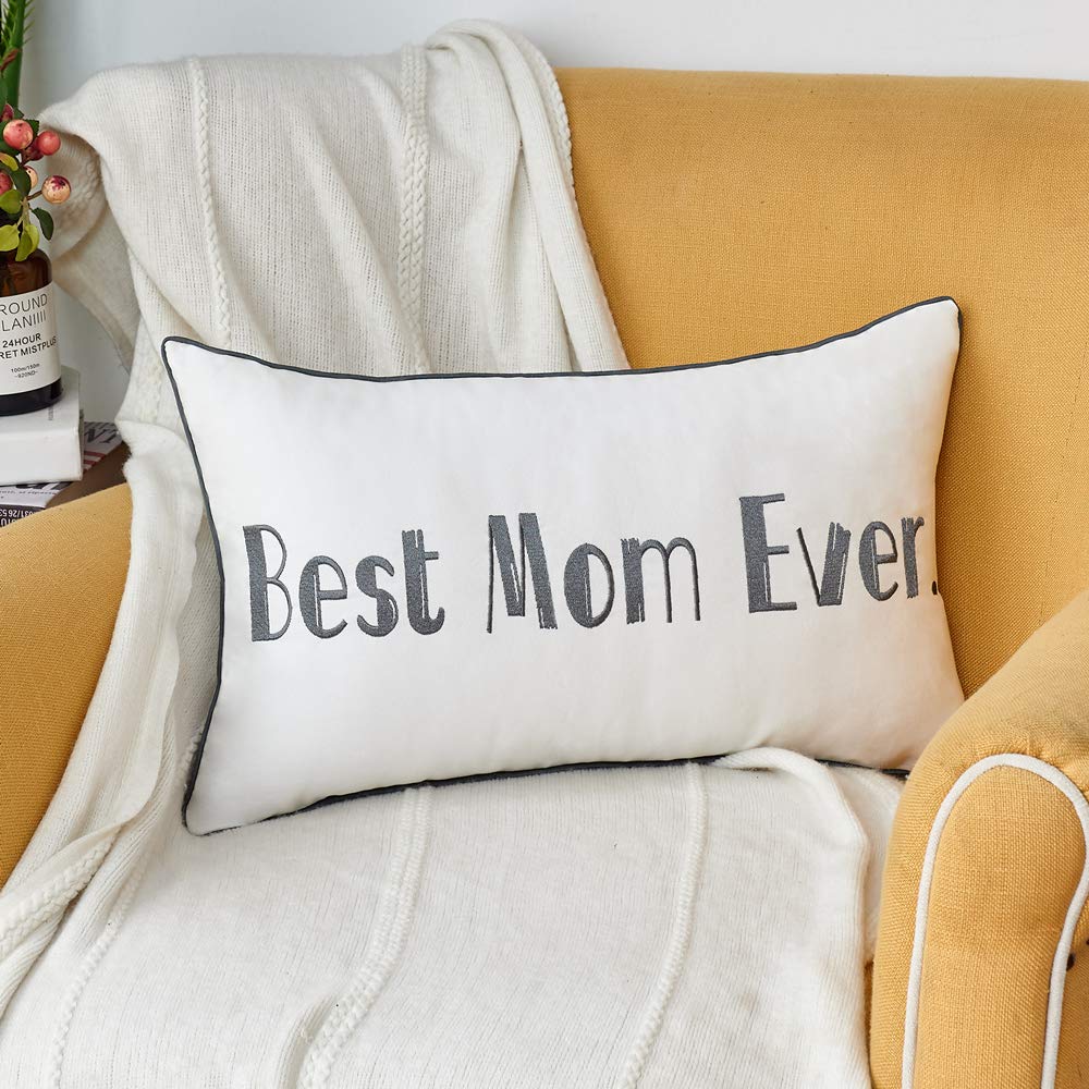 Best Mom Ever Gifts - 12x20 Inch Lumbar Pillow Cover for Mother's Day & Birthday - Thoughtful Present from Son or Daughter - Perfect for Home Decor, Sofa & Bed Comfort