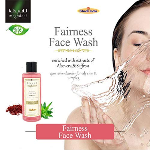 Khadi Meghdoot Ayurvedic Face Wash 210ml - Aloe Vera & Saffron Extract for Oily Skin & Acne Control - Natural Brightening Cleanser for Daily Skincare Routine (Pack of 1)