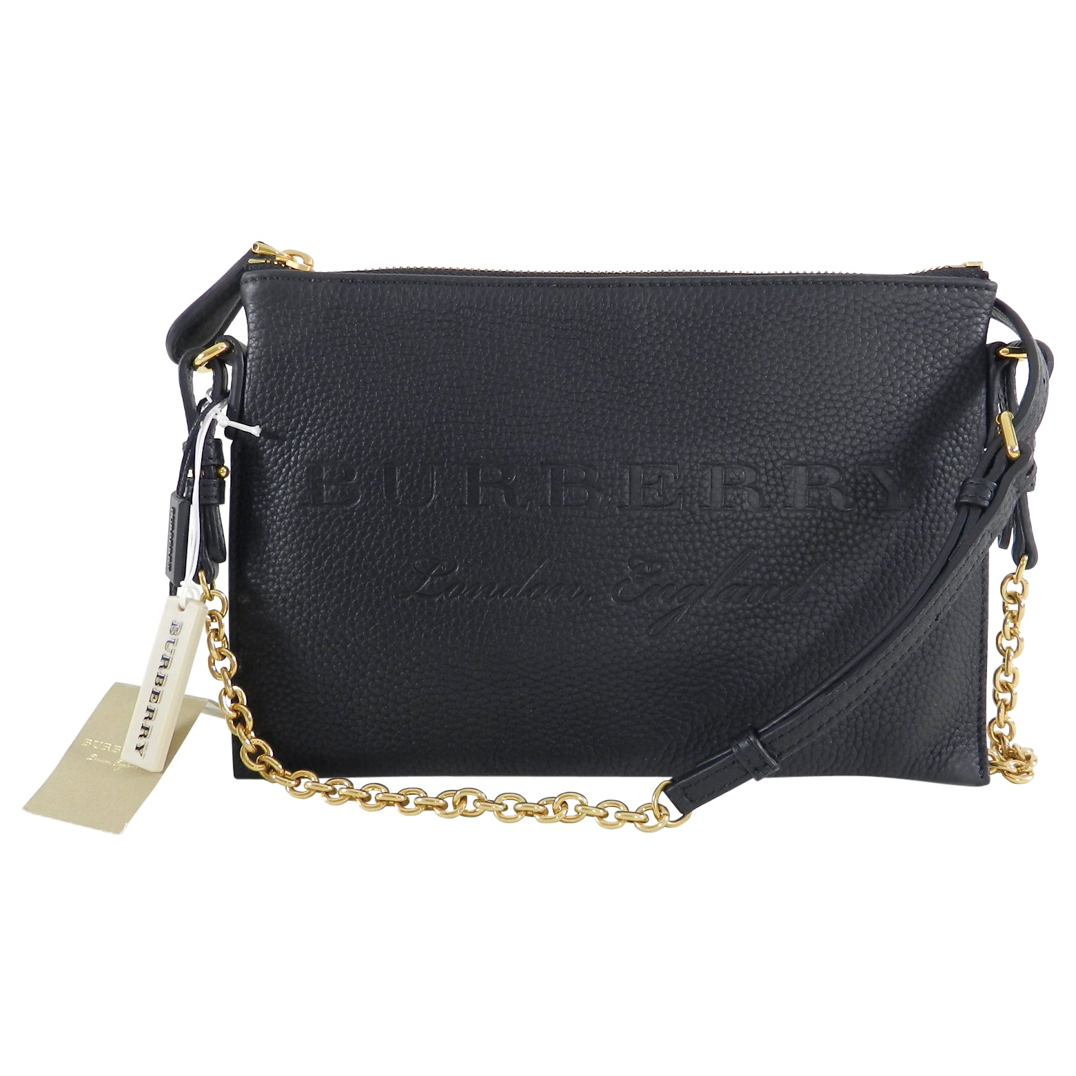 Burberry Black Peyton Embossed Logo Zip Crossbody Bag for Women | Luxury Leather Shoulder Bag | Perfect for Work, Travel & Evening Out