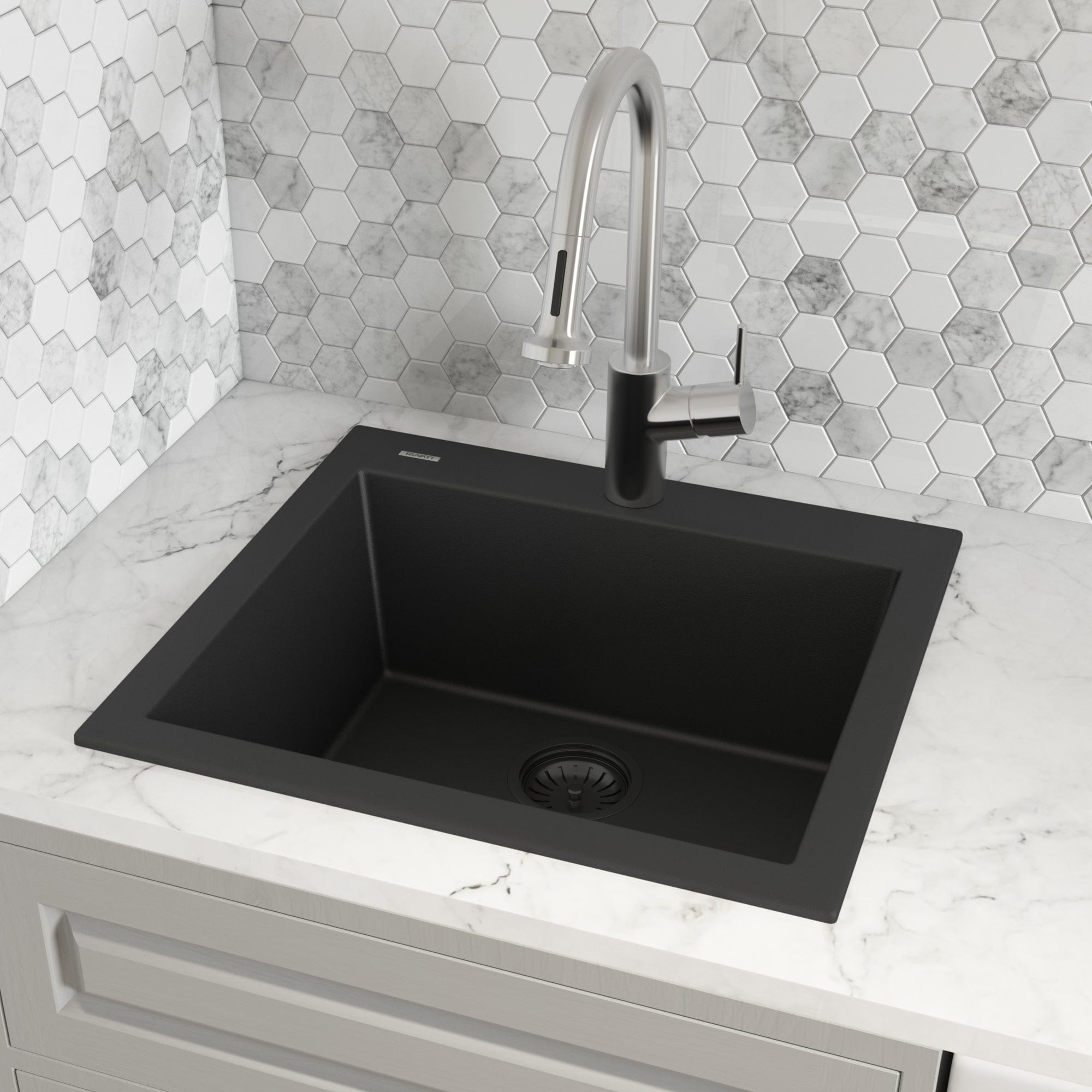 Ruvati RVG1022BK 22-Inch Topmount Single Bowl Kitchen Sink - EpiGranite Composite Material, Durable & Scratch-Resistant for Modern Kitchens - Perfect for Small Spaces, Apartments & RVs