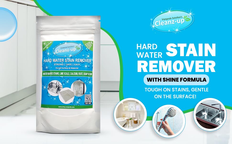 Cleanz-Up Heavy Duty Limescale & Hard Water Stain Remover - Eco-Friendly, Safe for Glass, Taps, Tiles, Bathroom & Kitchen - 150g Pack for Pool, Tank & Toilet Cleaning