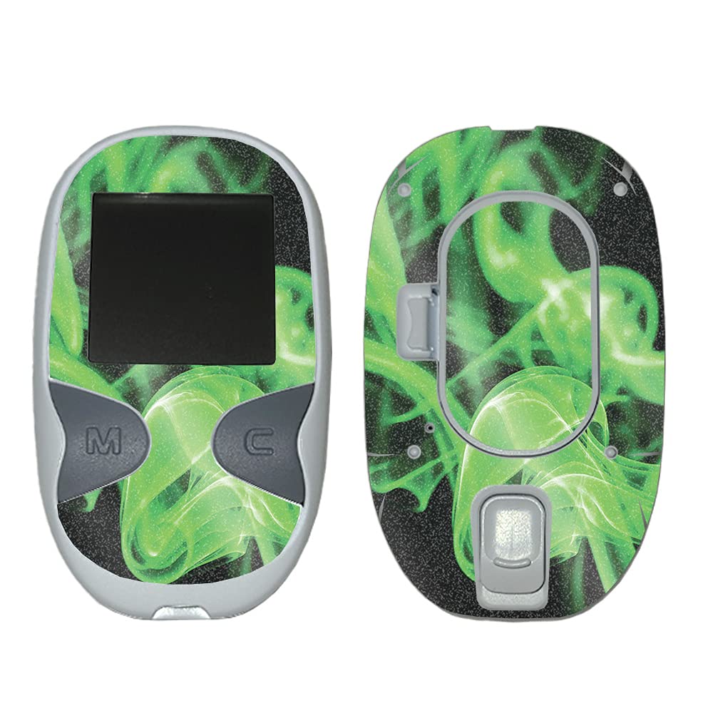 MightySkins Glossy Glitter Skin Cover for Care Touch Glucose Meter - Green Flames Design | Protective & Durable High-Gloss Finish | Easy to Apply | Made in USA | Perfect for Diabetic Patients & Daily Glucose Monitoring