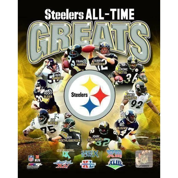Pittsburgh Steelers Legends Super Bowl 20x24 Framed Photo Collage - Bradshaw, Greene, Harris - Perfect for Man Cave, Sports Bar & Steelers Fan Gifts