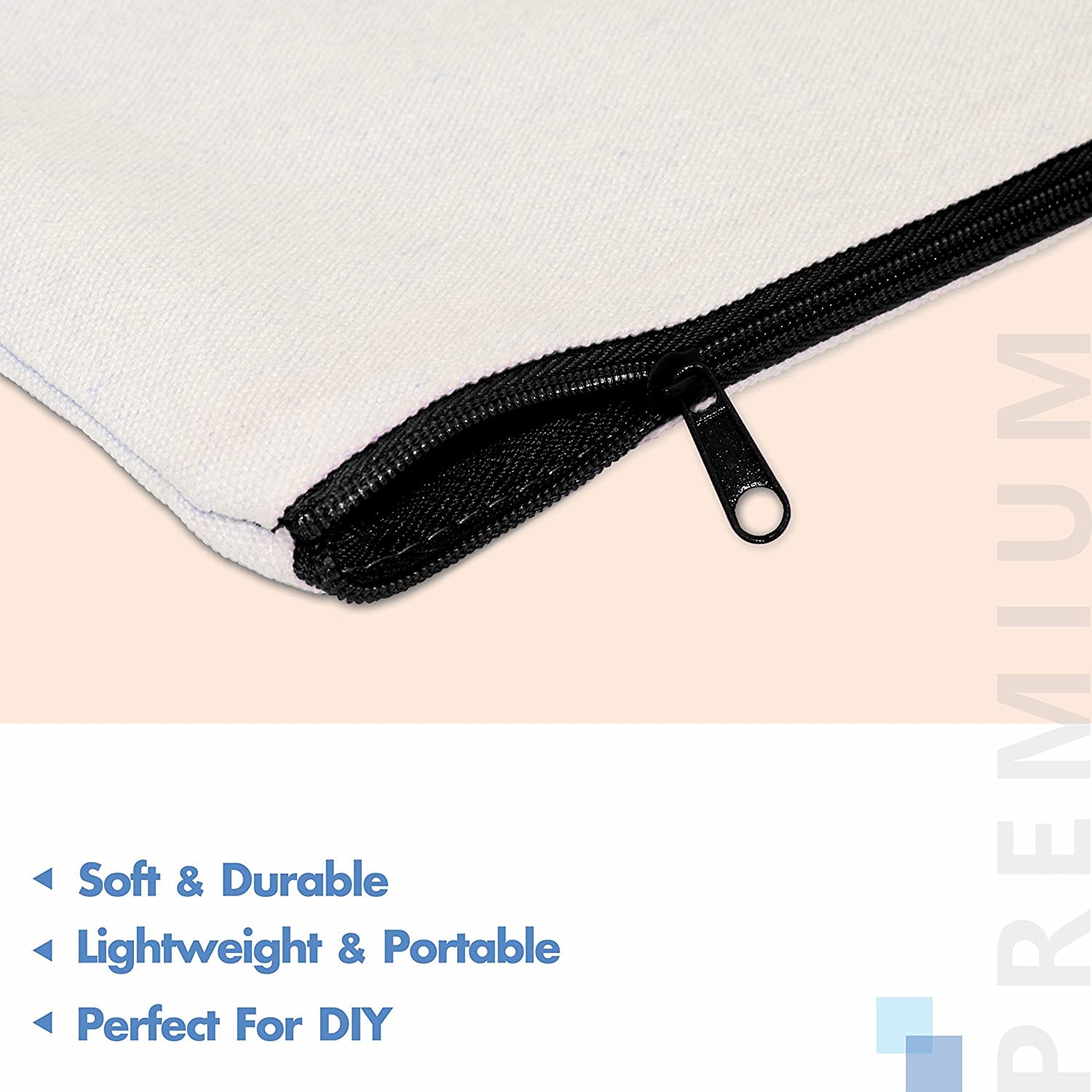 DIY Blank Canvas Pencil Pouch - 8.3 x 5 Inch Zippered Makeup Bag for Cosmetics, Toiletries & Stationery - Multifunctional Craft Pouch for School, Travel & Organizing Art Supplies