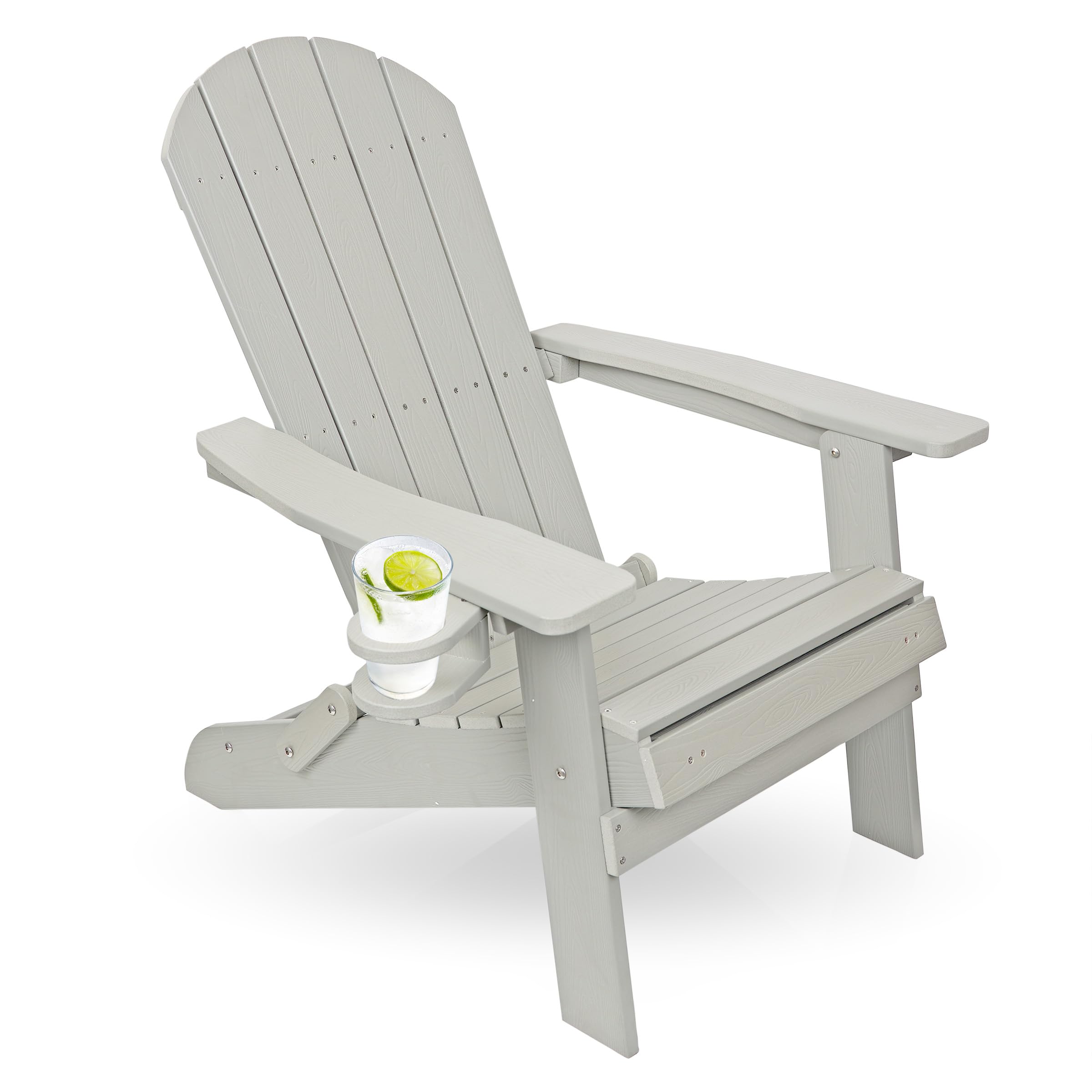 Alpine Corporation MFW104LGR Folding Adirondack Chair with Cup Holder & Ottoman - Outdoor Patio Furniture for Garden, Deck, Poolside & Backyard Relaxation - 38 Inch Height, Gray