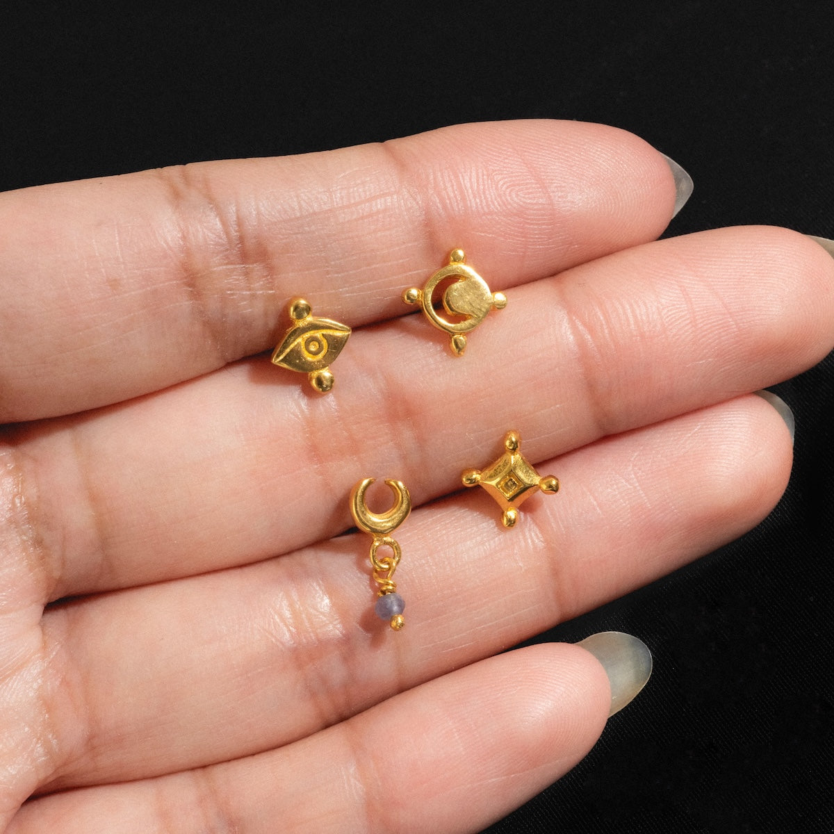 Hunt of Hounds x Local Eclectic Dreamlight Stud Earrings Set - Dainty Gold Studs for Everyday Wear, Gift for Her, Boho Chic Jewelry for Women
