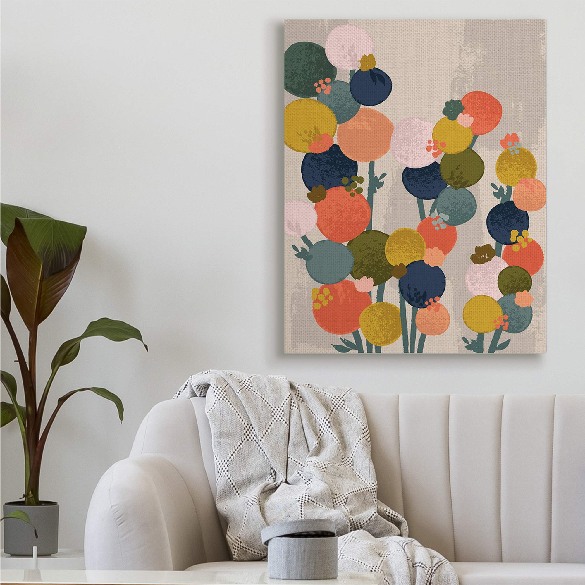 Stupell Industries Organic Shape Flowers Circular Distressed Pattern Canvas Wall Art - 36x48 Inches Beige Home Decor by Lisa Whitebutton | Perfect for Living Room, Bedroom & Office Decor