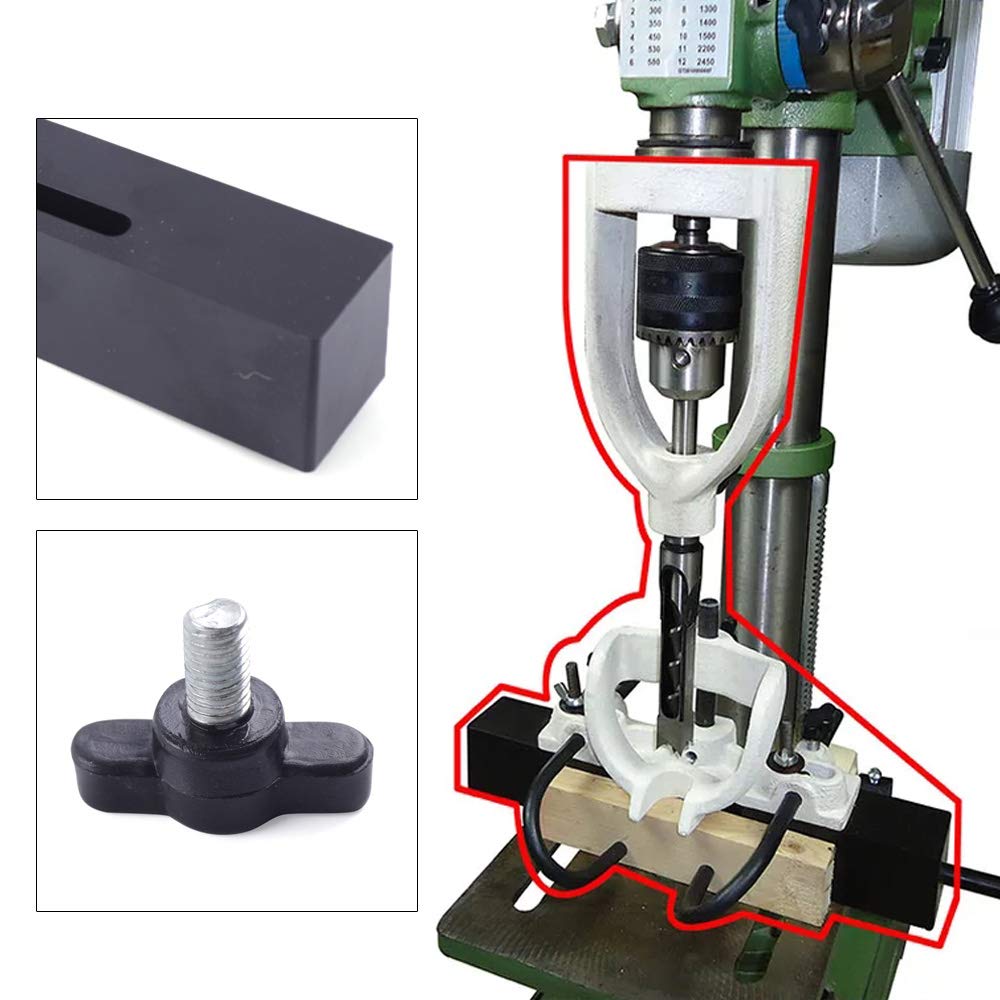 Gdrasuya 10 Mortising Attachment for Drill Press - Bench Drill Locator Set with 4 Steel Bits - Square Hole Chisel Drilling Machine for Woodworking & Furniture Making