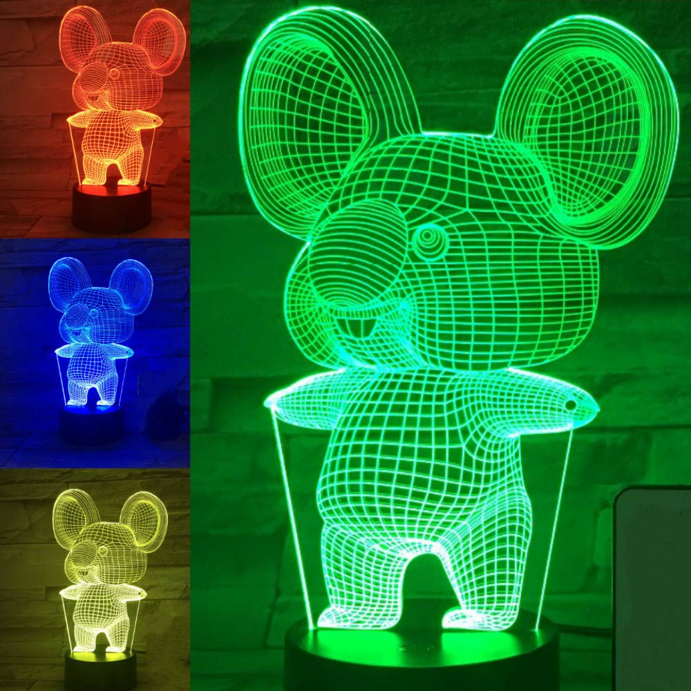 3D Koala Bear Night Light - LED Touch Switch Table Lamp with 7 Color Changing Modes, Optical Illusion Decor for Kids Room, Nursery, Christmas Gift & Home Decoration - Perfect for Bedtime, Birthday Presents and Children's Playroom