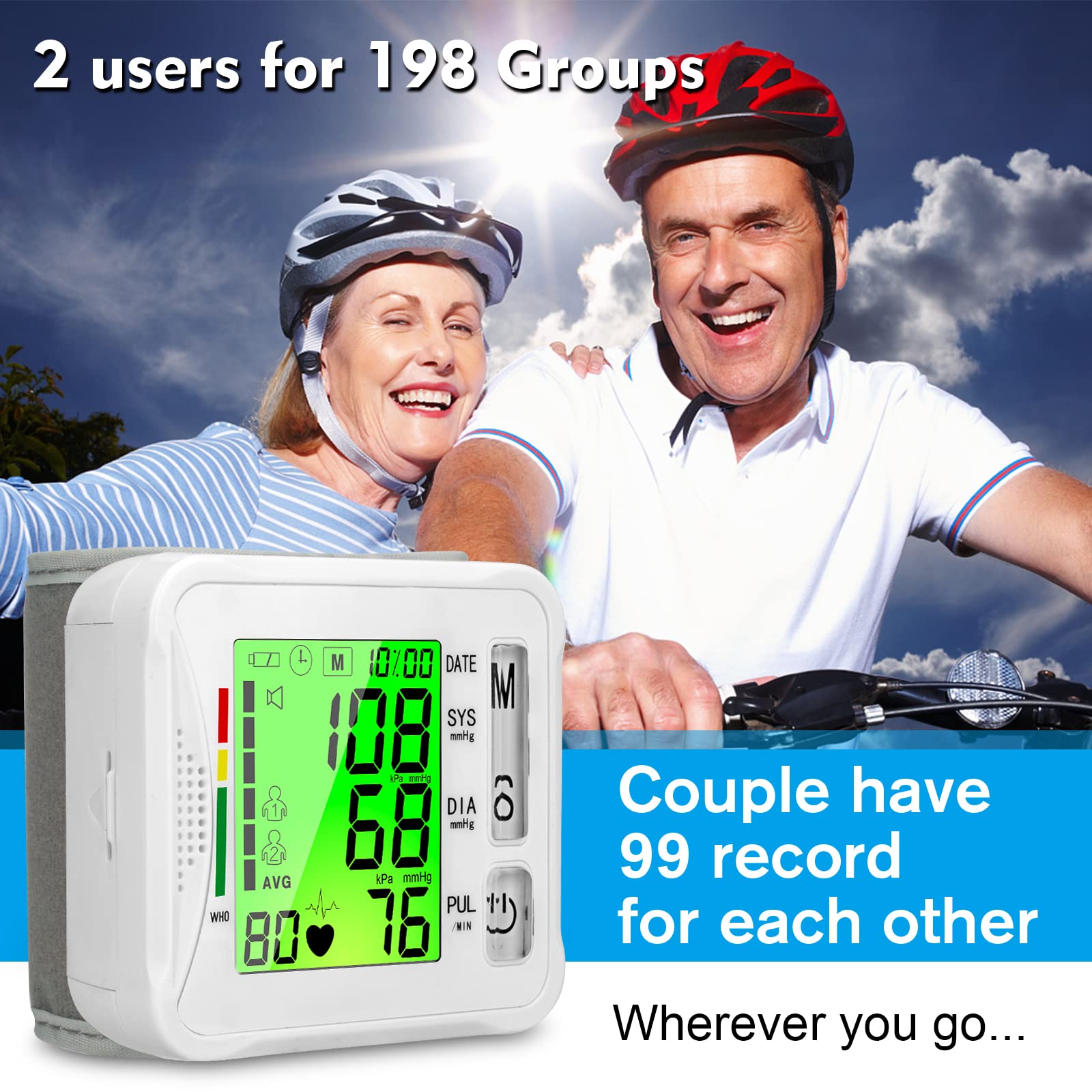 2024 Upgraded Wrist Blood Pressure Monitor - Digital BP Machine with Tri-Backlit LCD Display, Automatic Pulse Rate Monitoring, USB Rechargeable, 2x99 Memory Storage | Portable Blood Pressure Check for Home Use, Travel & Fitness Tracking