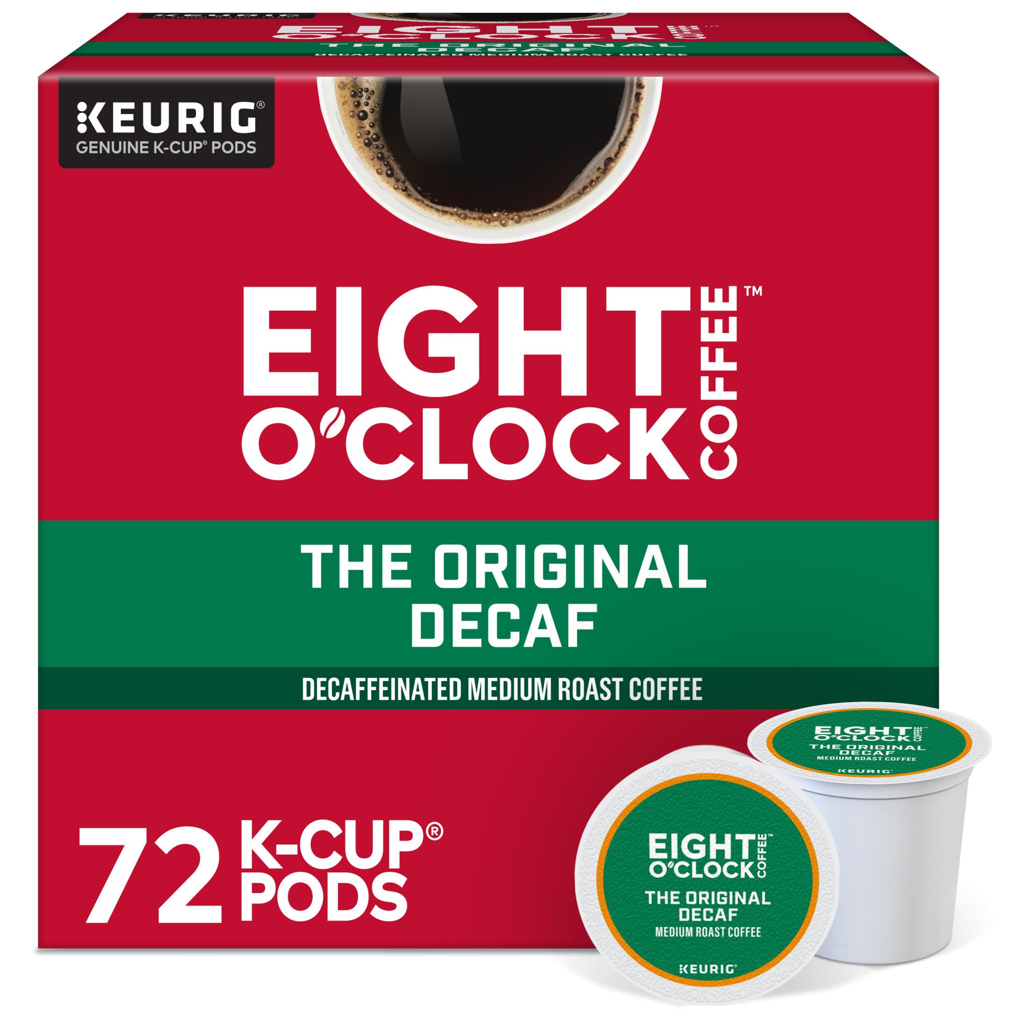 Eight O'Clock Coffee The Original Decaf K-Cup Pods - Medium Roast, 72 Count (6 Packs of 12) | Single-Serve Coffee for Keurig Brewers | Perfect for Home, Office & Morning Routine