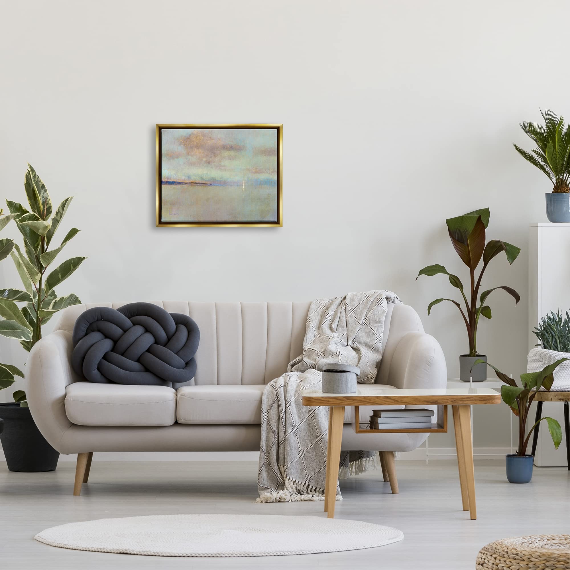 Stupell Industries Abstract Ocean Scene Framed Wall Art - Lone Sailboat Floating Painting by Katie Swatland | Coastal Decor for Living Room, Bedroom & Office