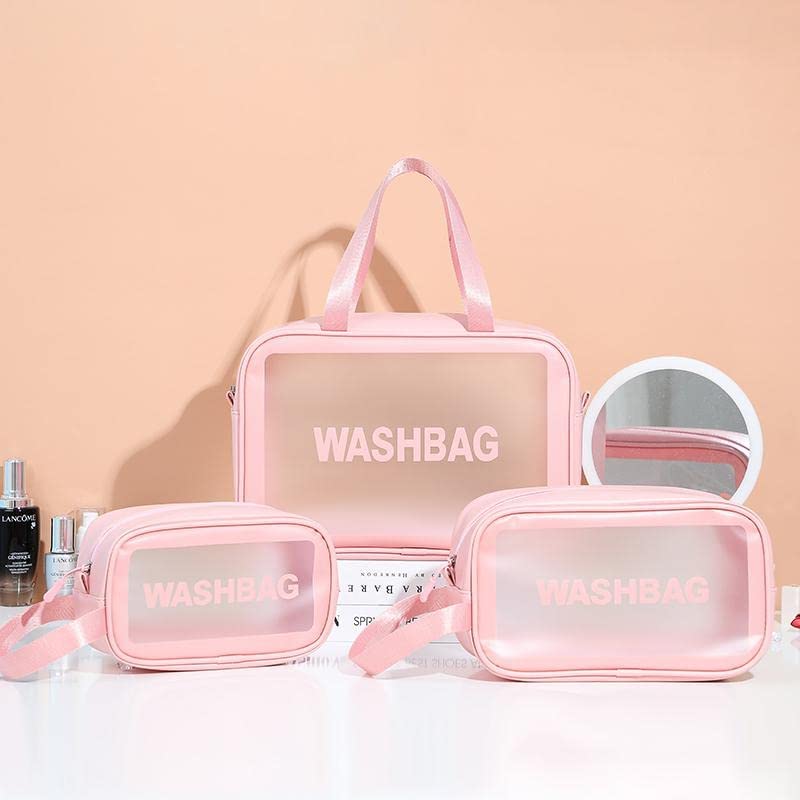 HIMART 3-Piece Pink Makeup Pouch Set for Women - Travel & Home Organizer
