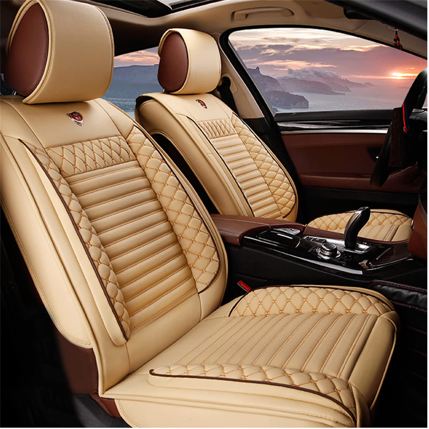 Premium Waterproof Leather Car Seat Covers - Compatible with Subaru B9 Tribeca 2006-2007 Models (Front Row Only), Beige | Airbag Safe | All-Weather Protection for Commuting, Road Trips & Family Travel