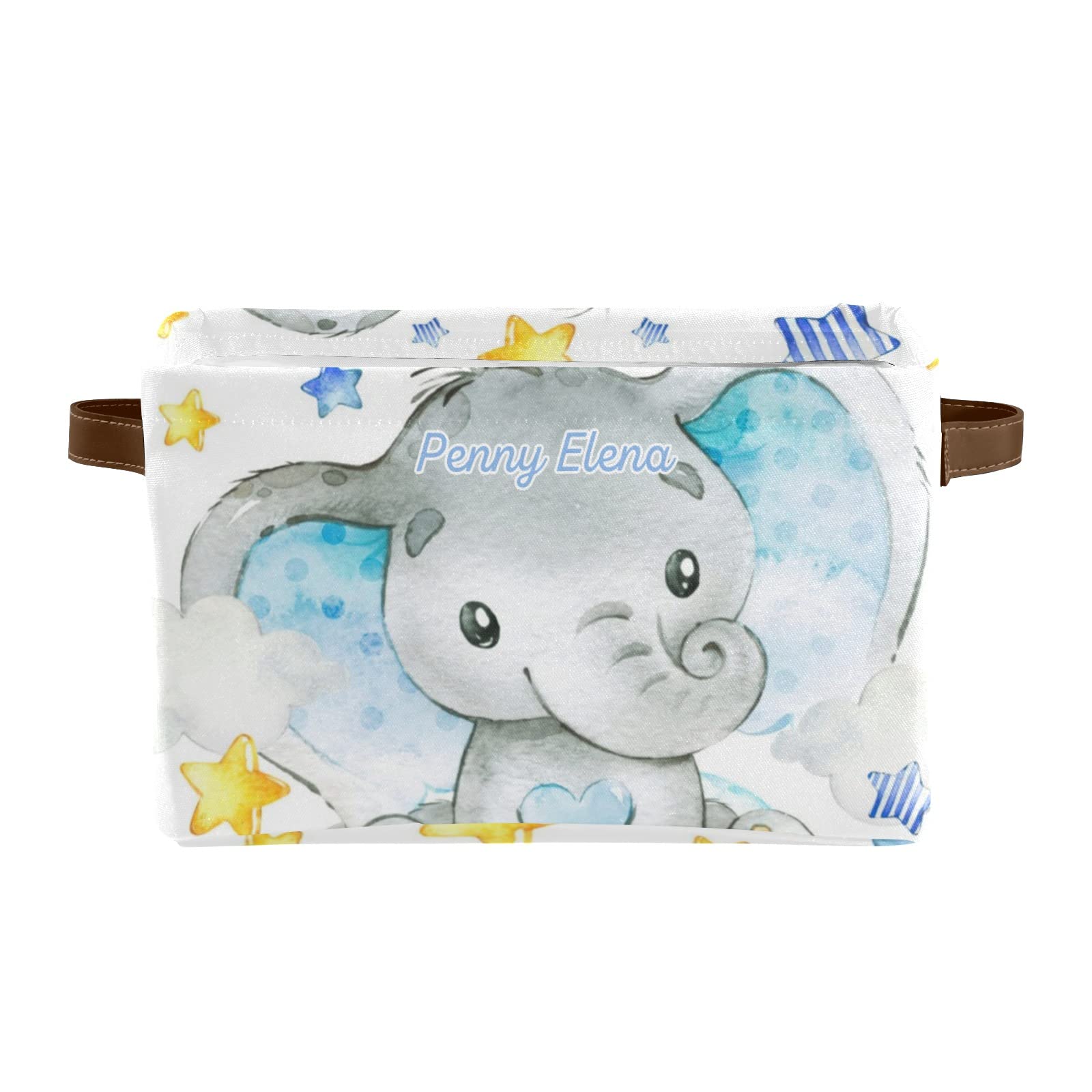 Personalized Elephant Star Storage Bins - Custom Nursery Organizer with Handles for Baby Clothes, Toys & Home Supplies (1-Pack) | Perfect for Nursery Decor & Kids Room Organization