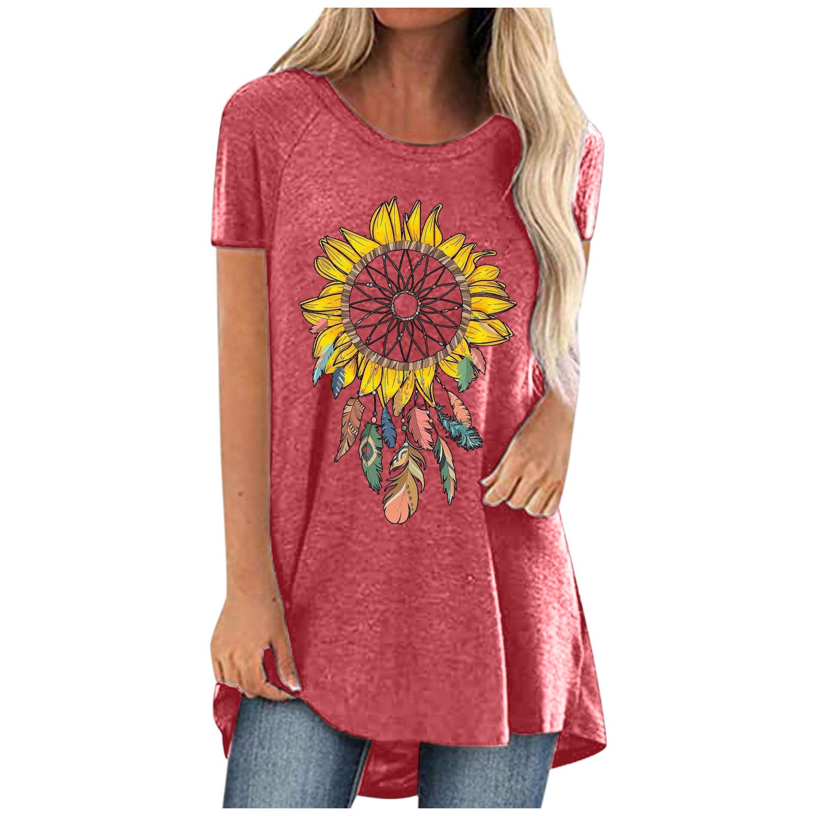 Women's Summer Floral Print Short Sleeve Tunic Blouse - Casual Round Neck Top for Beach, Vacation & Everyday Wear