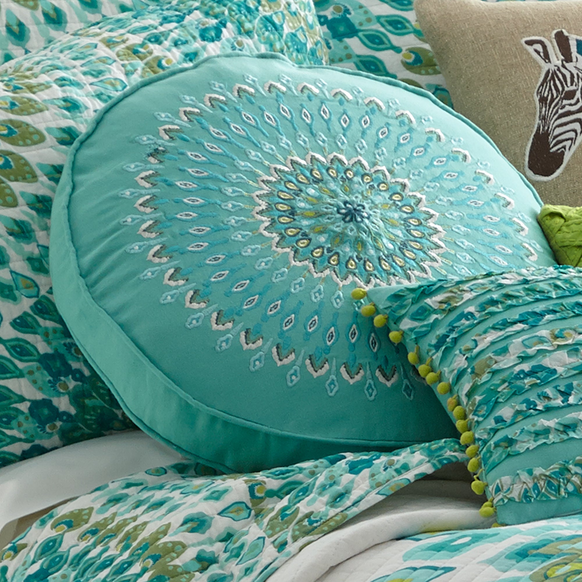 Mirage Teal Round Decorative Throw Pillow - Soft & Stylish Home Decor for Living Room, Bedroom, or Nursery