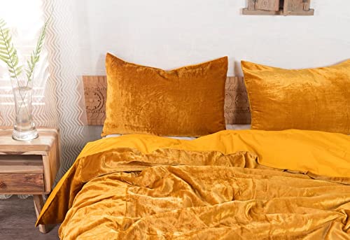 Luxury Crushed Velvet Duvet Cover Set - 3 Piece Boho Chic Bedding Comforter Cover, Soft & Cozy Velvet Bedding for King Size Bed (90