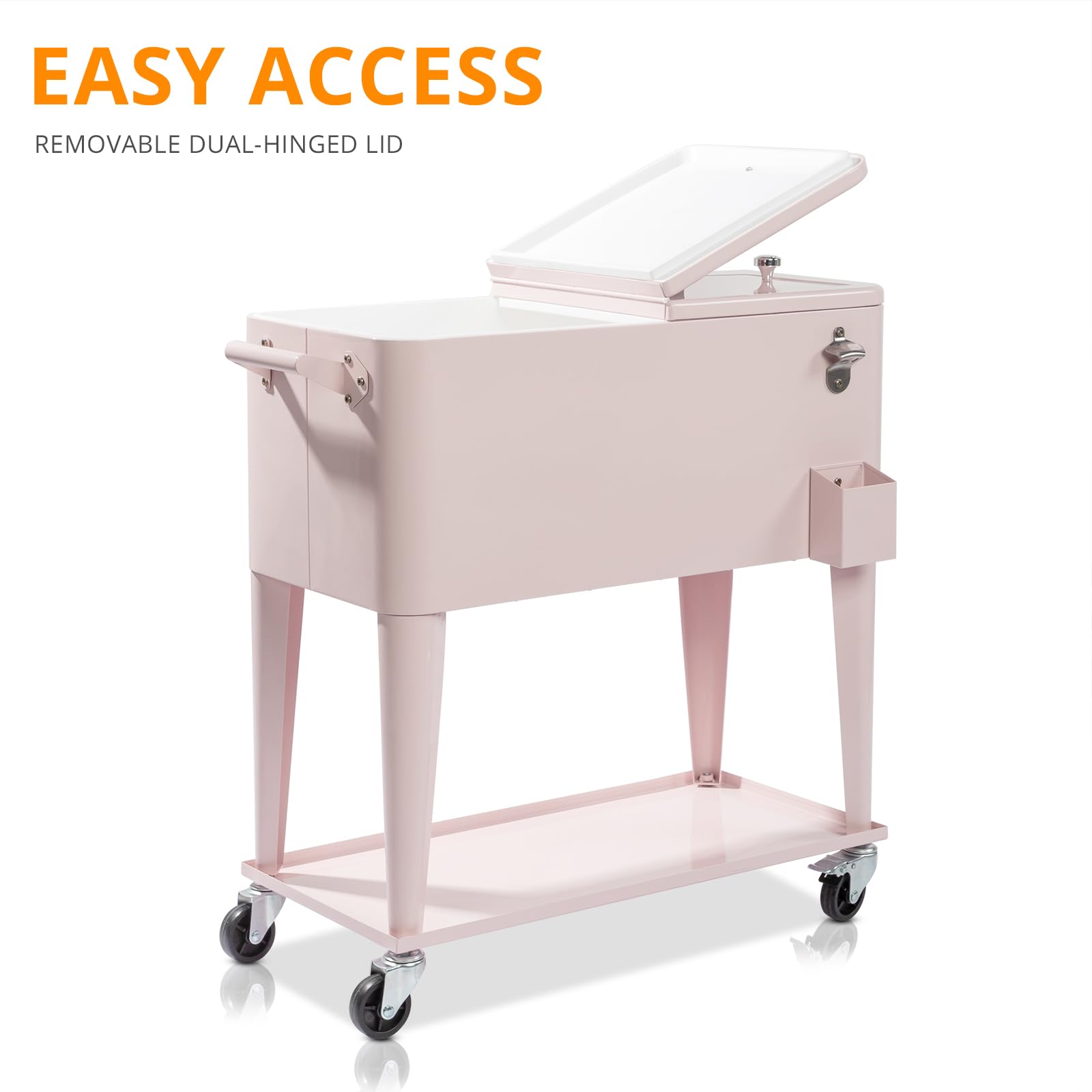 80 Quart Rolling Cooler Cart with Removable Shelf & Built-in Bottle Opener - Heavy Duty Outdoor Cooler for Camping, Beach, Tailgating & Backyard Parties