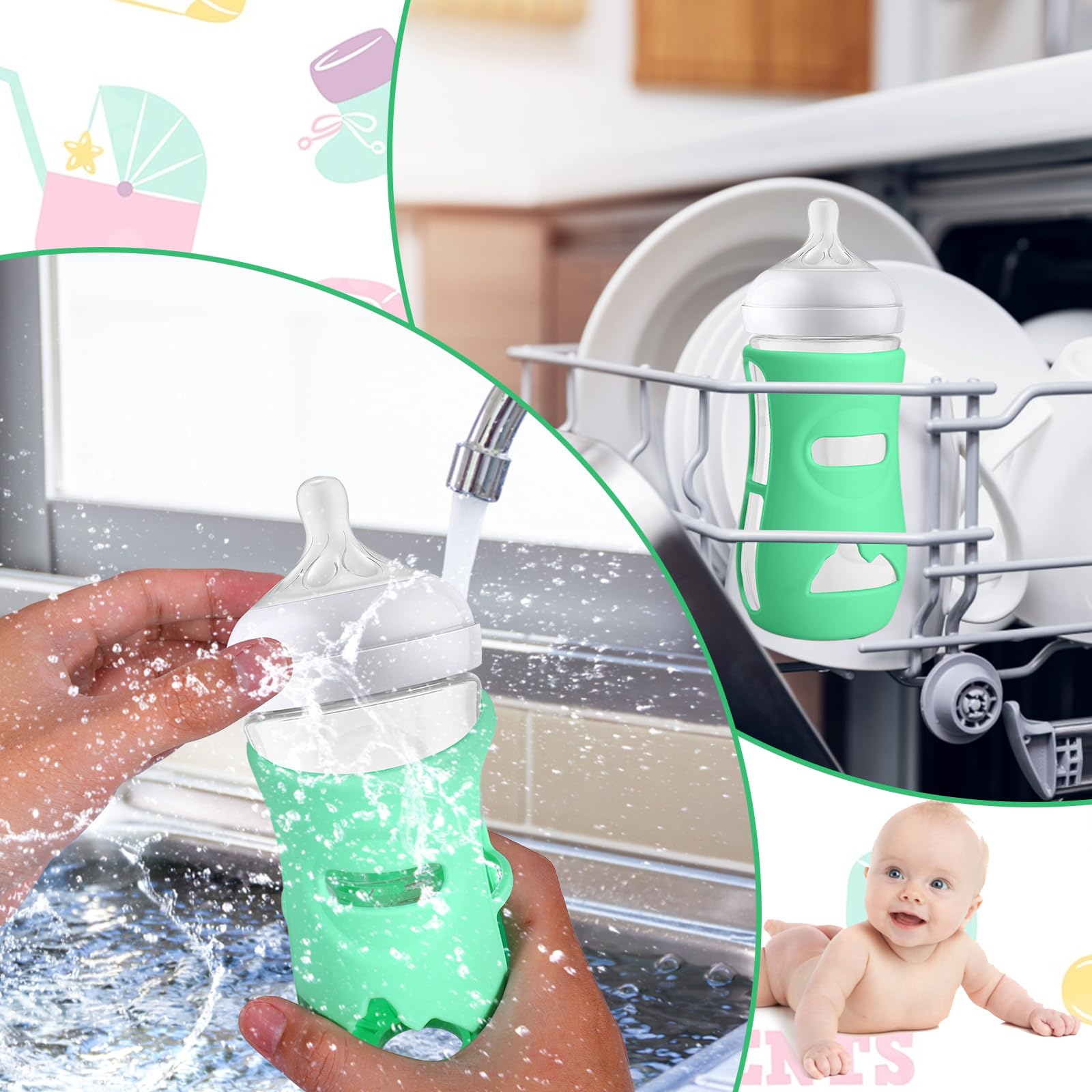 BUSOHA 4 Pack Silicone Sleeves for Philips Avent Natural Glass Baby Bottles (8oz) - Anti-Slip, Anti-Breakage Protective Covers for Safe Feeding | Perfect for Home, Daycare & Travel Use
