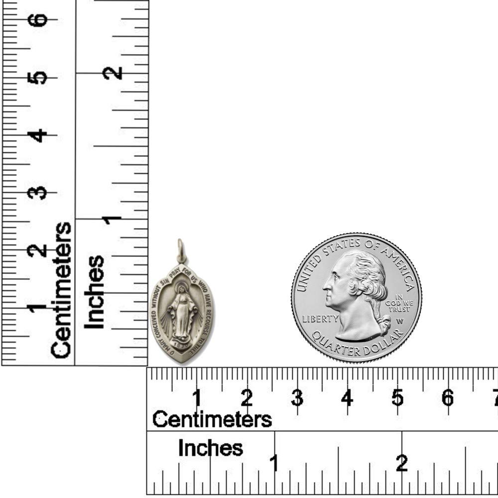 925 Sterling Silver Miraculous Virgin Mary Pendant Necklace - Double Sided Shield Medal with Polished Antiqued Finish - Religious Jewelry Gift for Women & Men - Perfect for Baptism, First Communion & Spiritual Protection