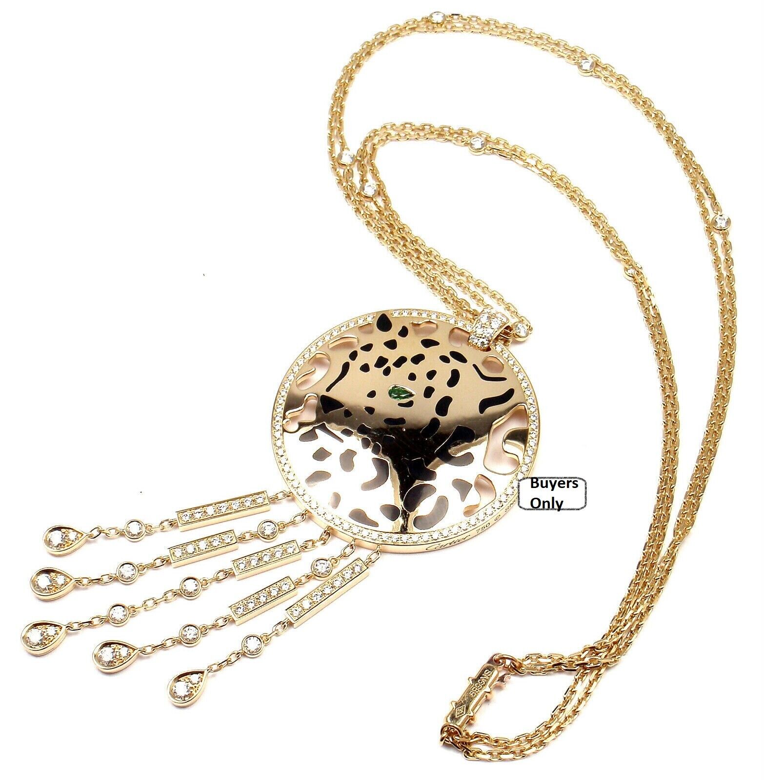 Authentic Cartier Panther 18K Yellow Gold Diamond Tsavorite Lacquer Necklace | Luxury Jewelry for Women | Perfect for Weddings, Anniversaries & Special Occasions