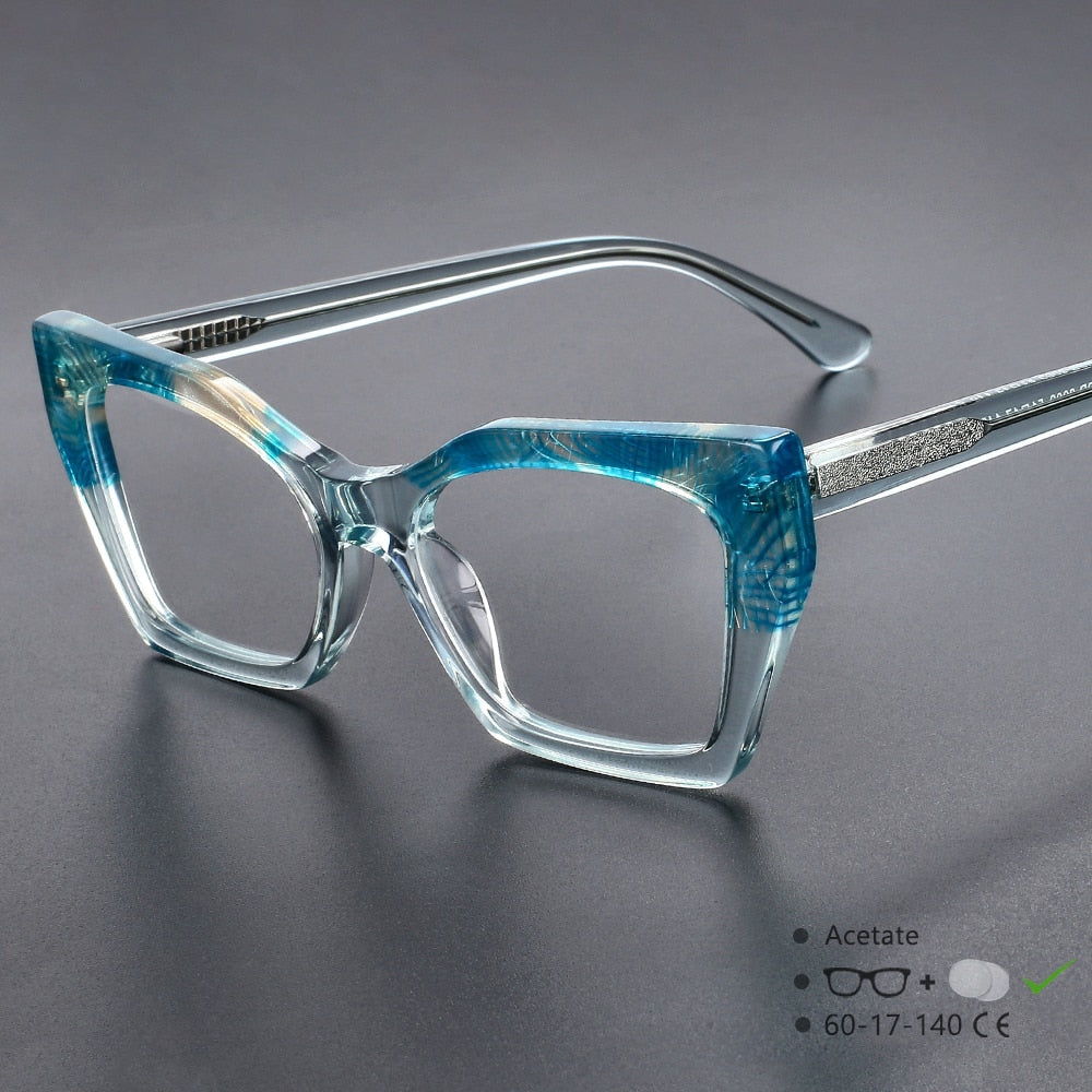 CCspace Unisex Full Rim Big Square Cat Eye Acetate Eyeglasses 55366 - Stylish Retro Frame for Men & Women - Perfect for Reading, Fashion, and Everyday Wear