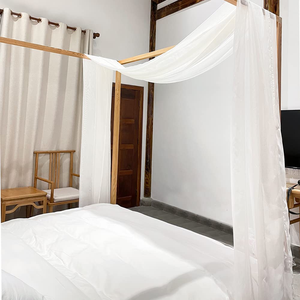 Linentalks White Sheer Canopy Bed Scarf - 52x228 Inches Luxury Tulle Drapes for Queen & Full Size Four Poster Beds | Elegant Bedroom Decor for Weddings, Boho Chic Bedrooms & Princess-Themed Rooms