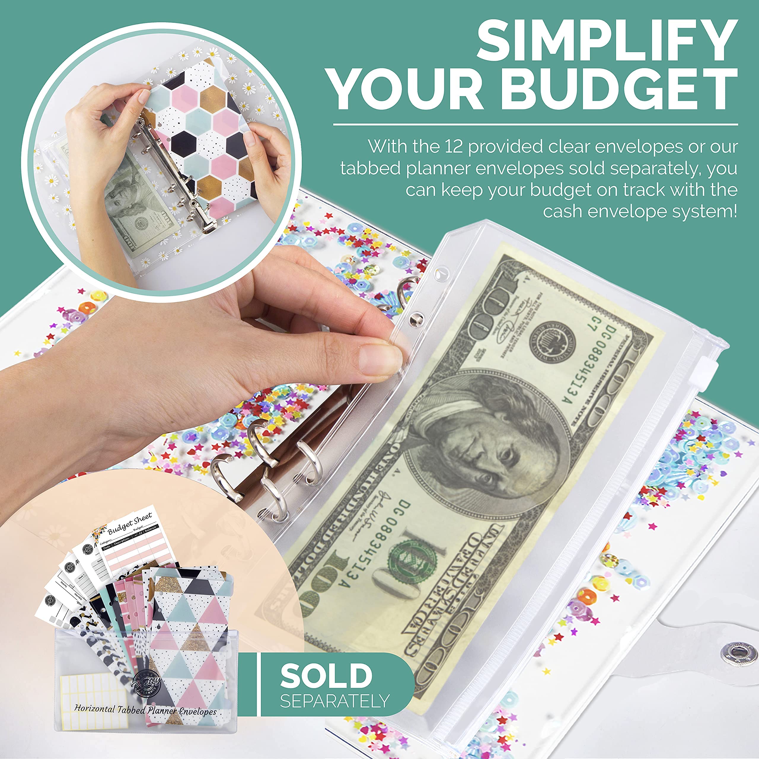 Sea Shell Money Organizer for Budgeting - Cash Budget Binder with Envelopes, Personal Finance Organizer for Saving & Expense Tracking | Perfect for Cash Envelope System, Home Budgeting & Financial Planning