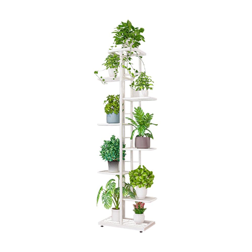 8-Tier Metal Plant Stand for Indoor & Outdoor Use - Sturdy Flower Pot Display Shelf for Garden, Patio, Balcony - White Planter Rack for Herbs, Succulents & Home Decor