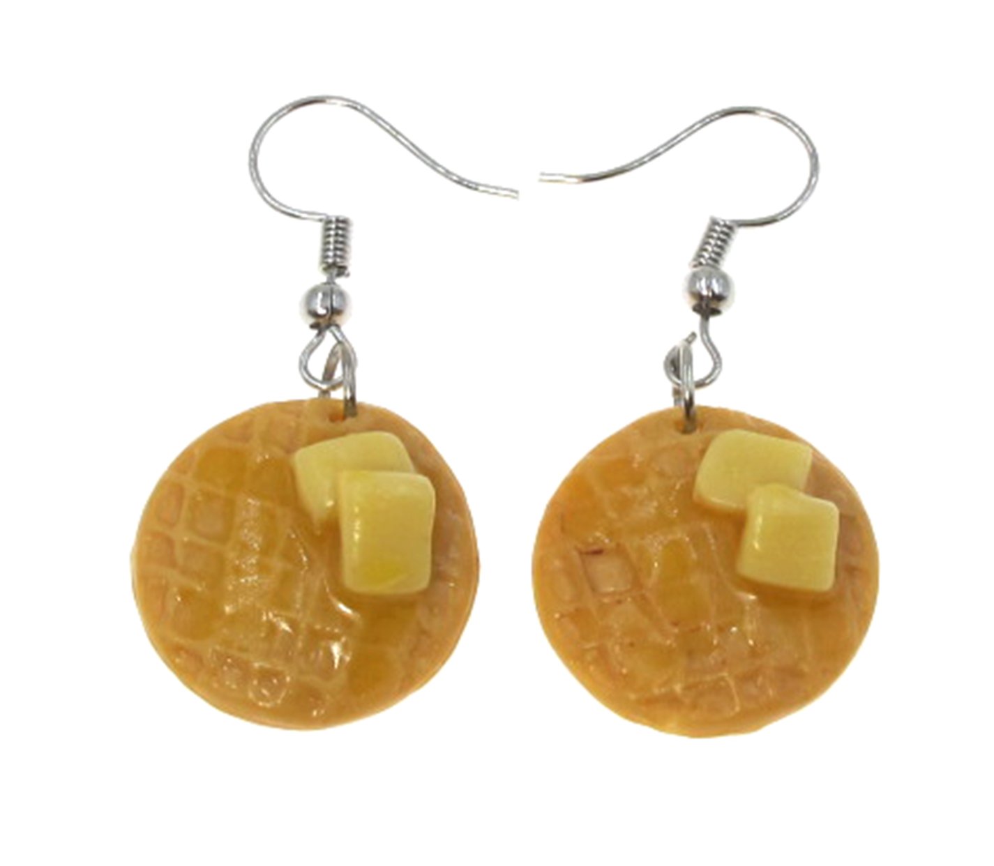 Waffle and Butter Dangle Earrings - Cute Food Jewelry for Women - Perfect for Breakfast Lovers, Brunch Dates & Foodie Fashion