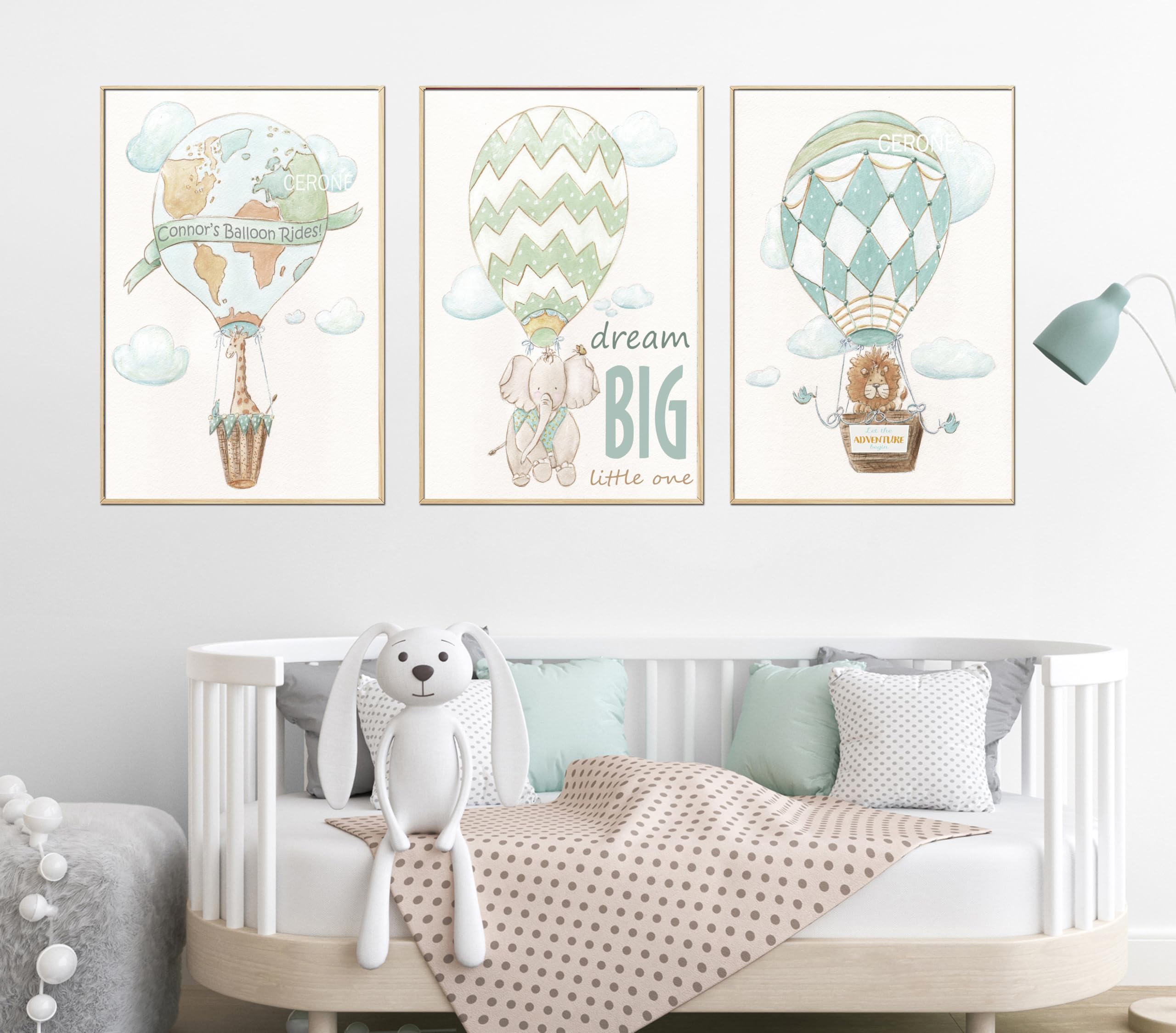 Personalized Travel Theme Baby Nursery Wall Art - 3 Piece Set of Museum Wrapped Canvases (24x36