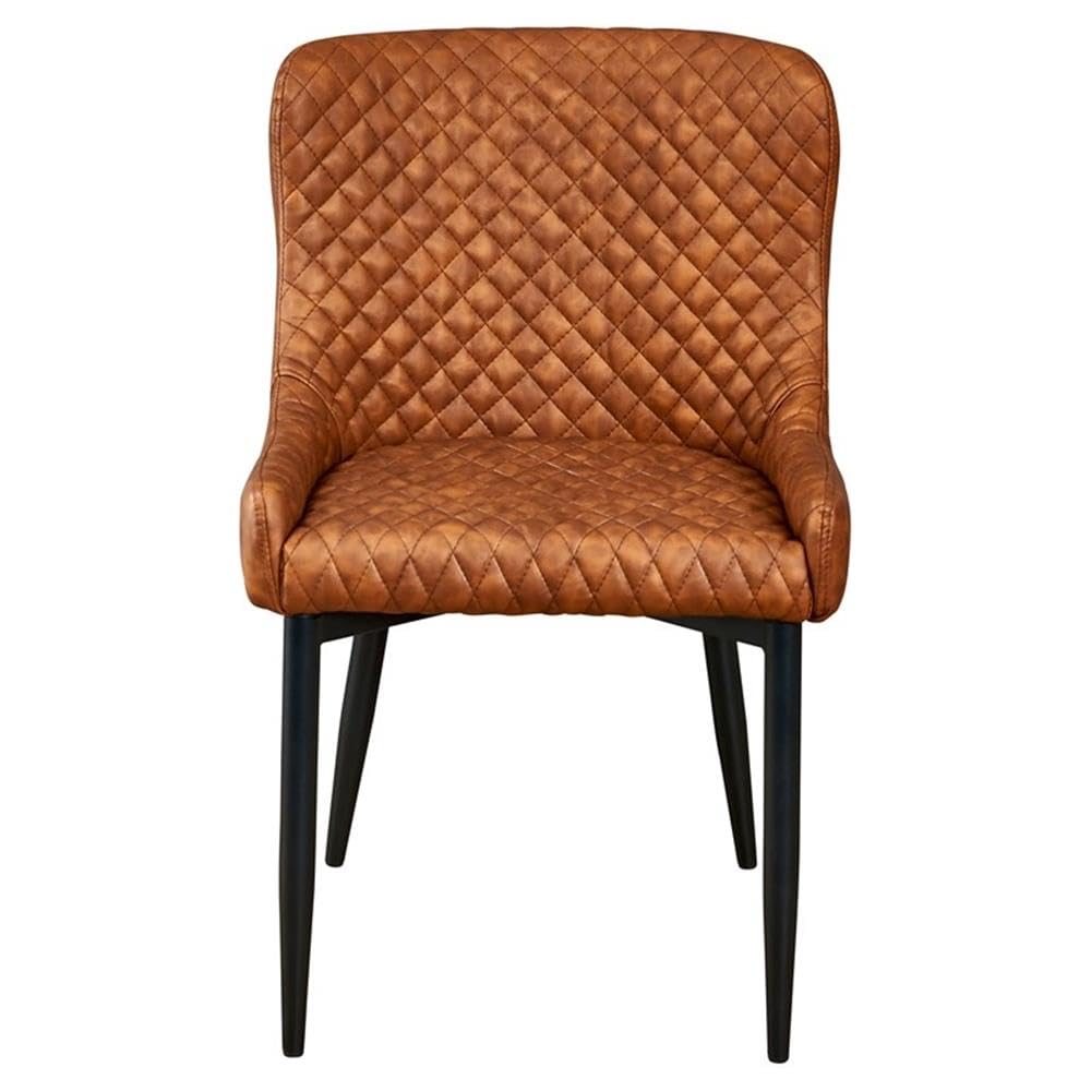 Pemberly Row 18'' Modern Faux Leather Tufted Dining Chairs in Tan - Set of 2 | Comfortable Upholstered Kitchen Chairs for Dining Room, Breakfast Nook & Home Office