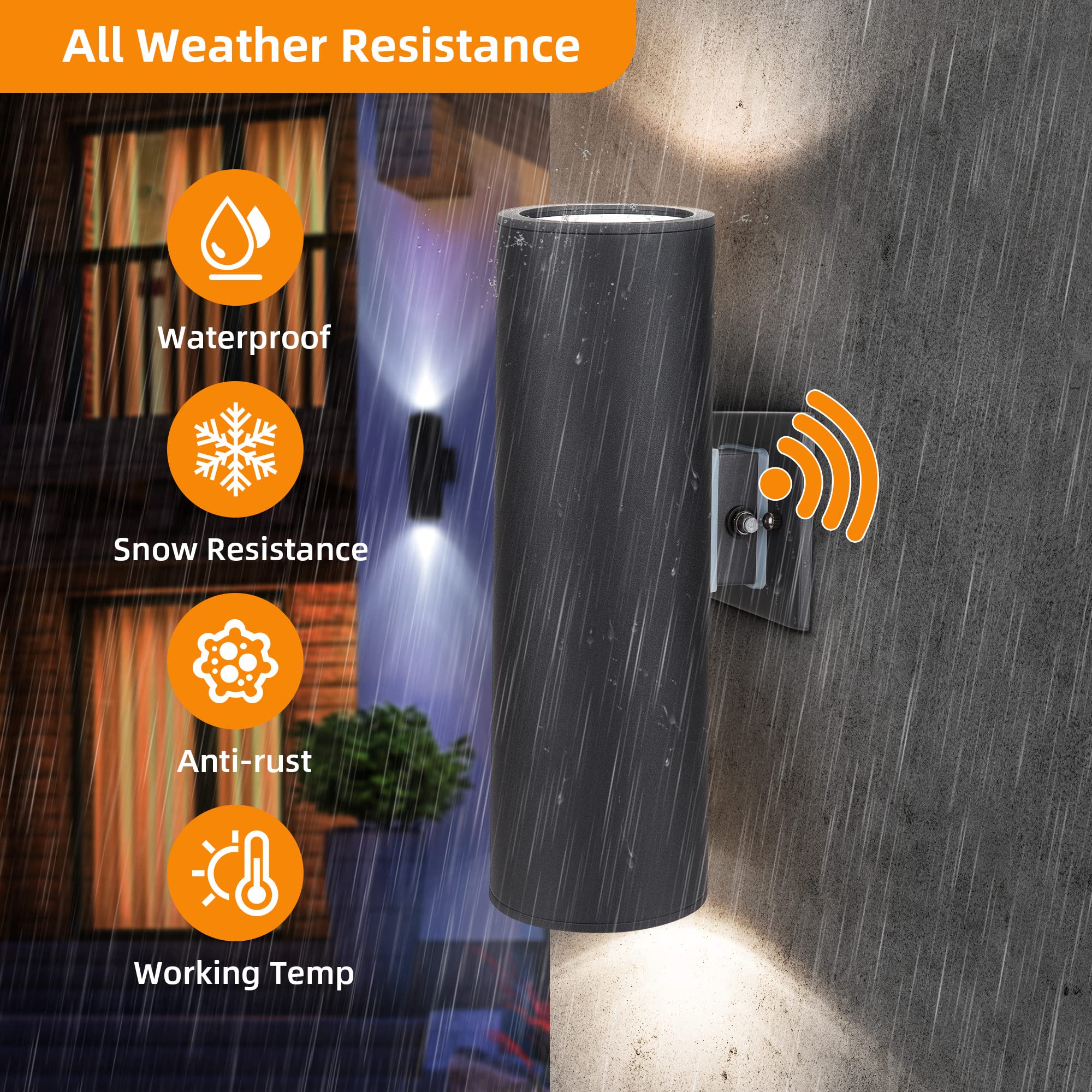 Outdoor Wall Lights with Dusk to Dawn Sensor - Matte Black Waterproof Exterior Lanterns for Porch, Patio & Garage Doorway - E26 Base Socket, Anti-Rust Up Down Lighting (Perfect for Home Security & Landscape Illumination)