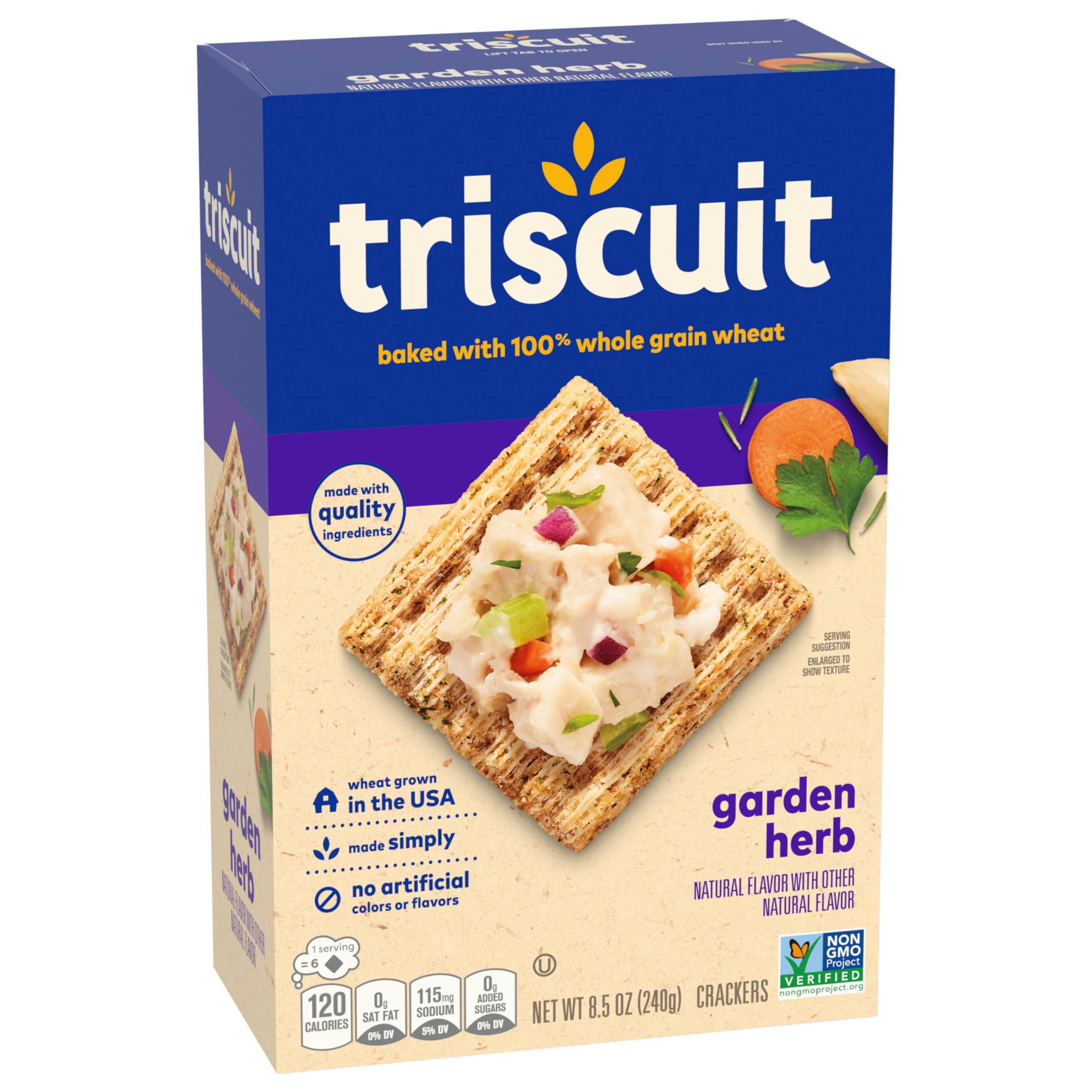 Triscuit Garden Herb Whole Grain Wheat Crackers - Healthy Lunch & Snack Crackers, Bulk Pack of 6 (8.5 oz Boxes) - Perfect for Office, School & On-the-Go Snacking