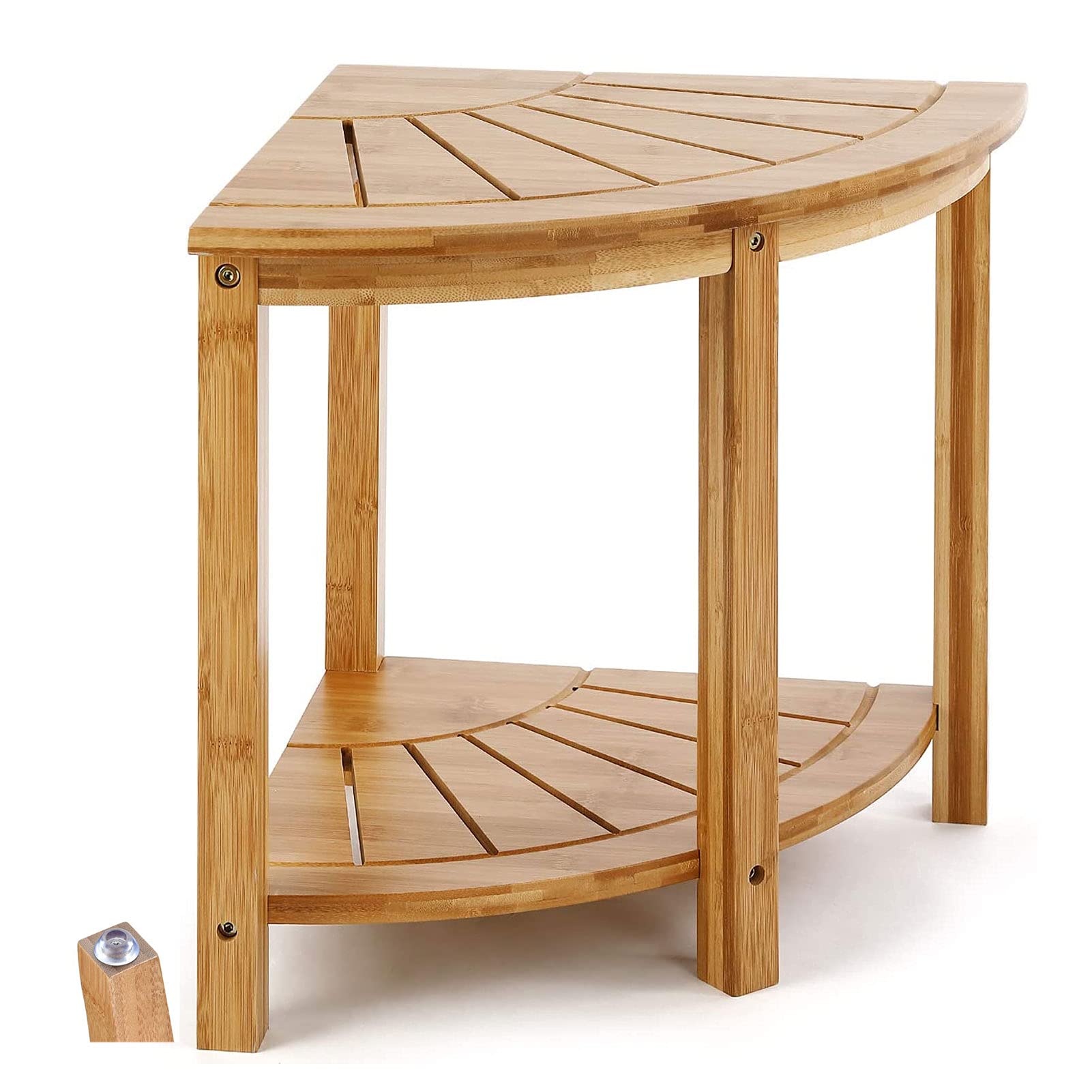 Waterproof Bamboo Shower Bench with Storage Shelf | 2-Tier Wooden Corner Stool for Bathroom, Spa & Sauna | Perfect for Elderly, Disabled & Relaxing Shower Experience (1pc)