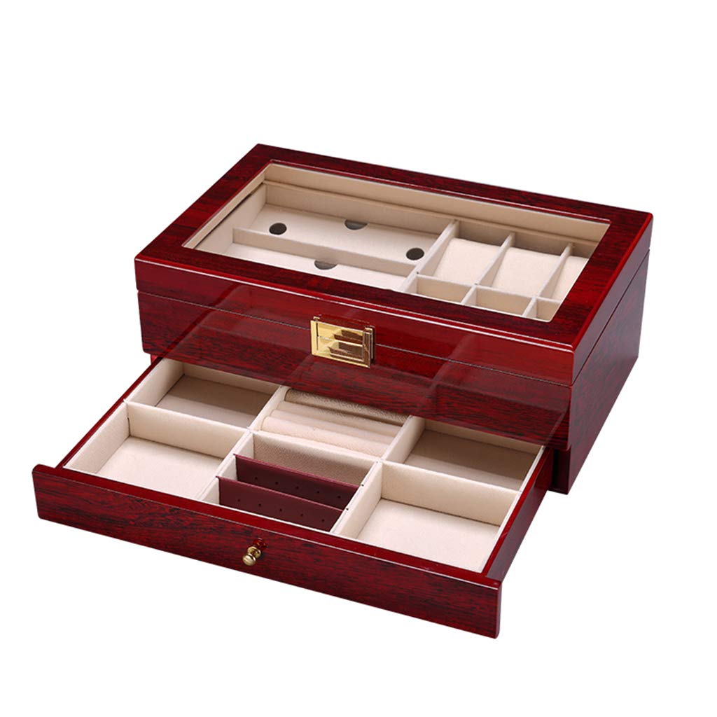 6-Slot Watch Box with 2-Tier Jewelry Organizer - Luxury Watch Storage Case with Removable Cushions, Accessories Tray & Metal Buckle - Perfect for Watch Collectors, Travel & Gift Giving (Red)