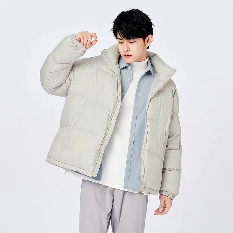 Men's Waterproof Down Jacket Winter Warm Lightweight Comfortable Stand Collar Thick Puffer Coat - Perfect for Outdoor Activities, Skiing, and Cold Weather