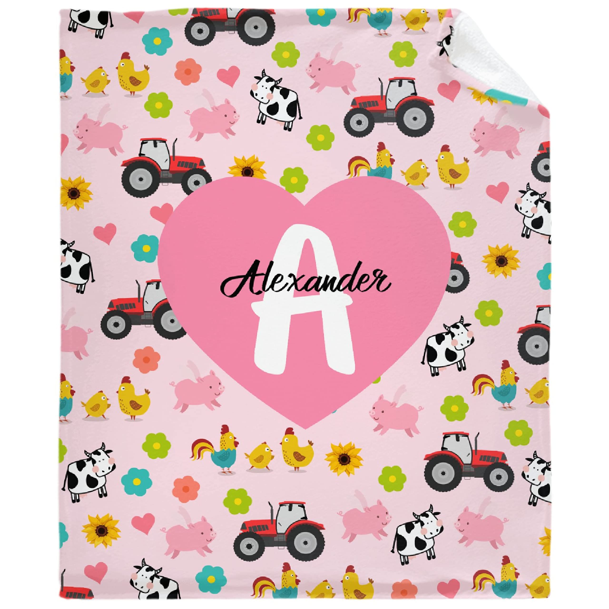 **Personalized Baby Blankets for Girls & Boys - Custom Name Blanket, Soft Fleece Throw with Cute Tractor, Cows, Pigs & Sunflowers - Cozy Gift for Newborns, Toddlers & Adults - Perfect for Nursery, Swaddling & Cuddling**