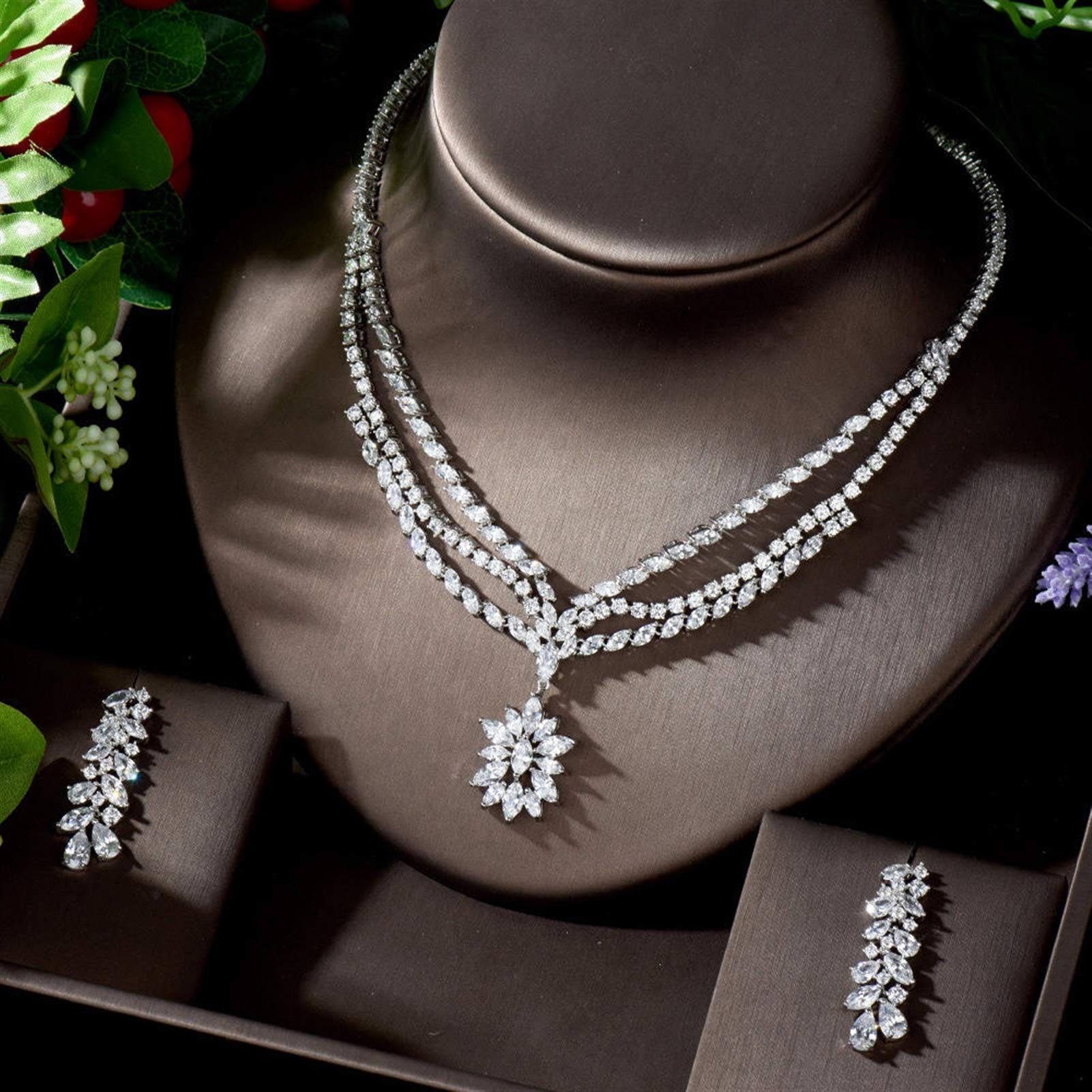 Elegant CZ Jewelry Set for Women - Water Drop Necklace & Earrings Set, Perfect for Party, Wedding, Gift, and Daily Wear (Color: A) | WJCRYPD Fashion Jewelry Collection