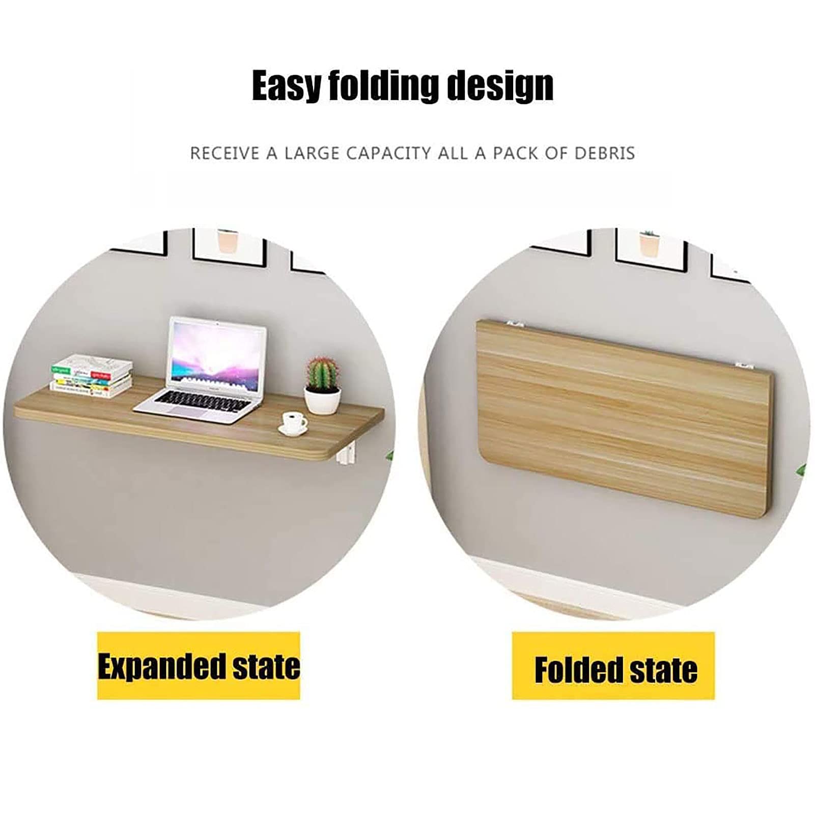 Space-Saving Folding Wall-Mounted Drop-Leaf Table - Solid Wood Fold Down Kitchen Table & Wall Hanging Workbench - Heavy Duty Wall Mount Computer Desk for Small Apartments, Kitchen Nooks & Home Offices