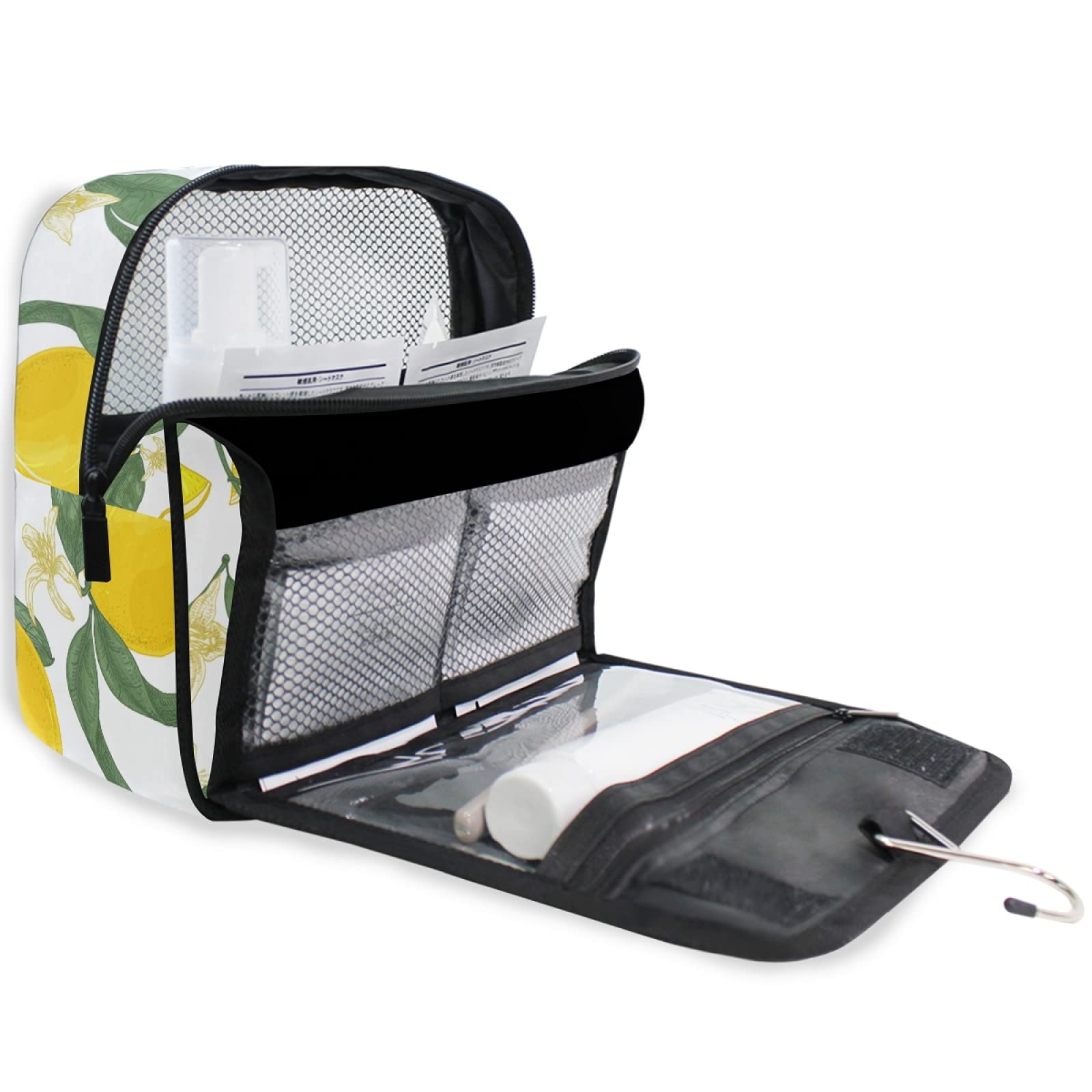 ALAZA Yellow Lemon Citrus Fruit Hanging Toiletry Bag for Women - Large Capacity Waterproof Travel Cosmetic Bag with Hook, Perfect for Bathroom Storage & Makeup Organizer | Ideal for Travel, Gym, and Home Use