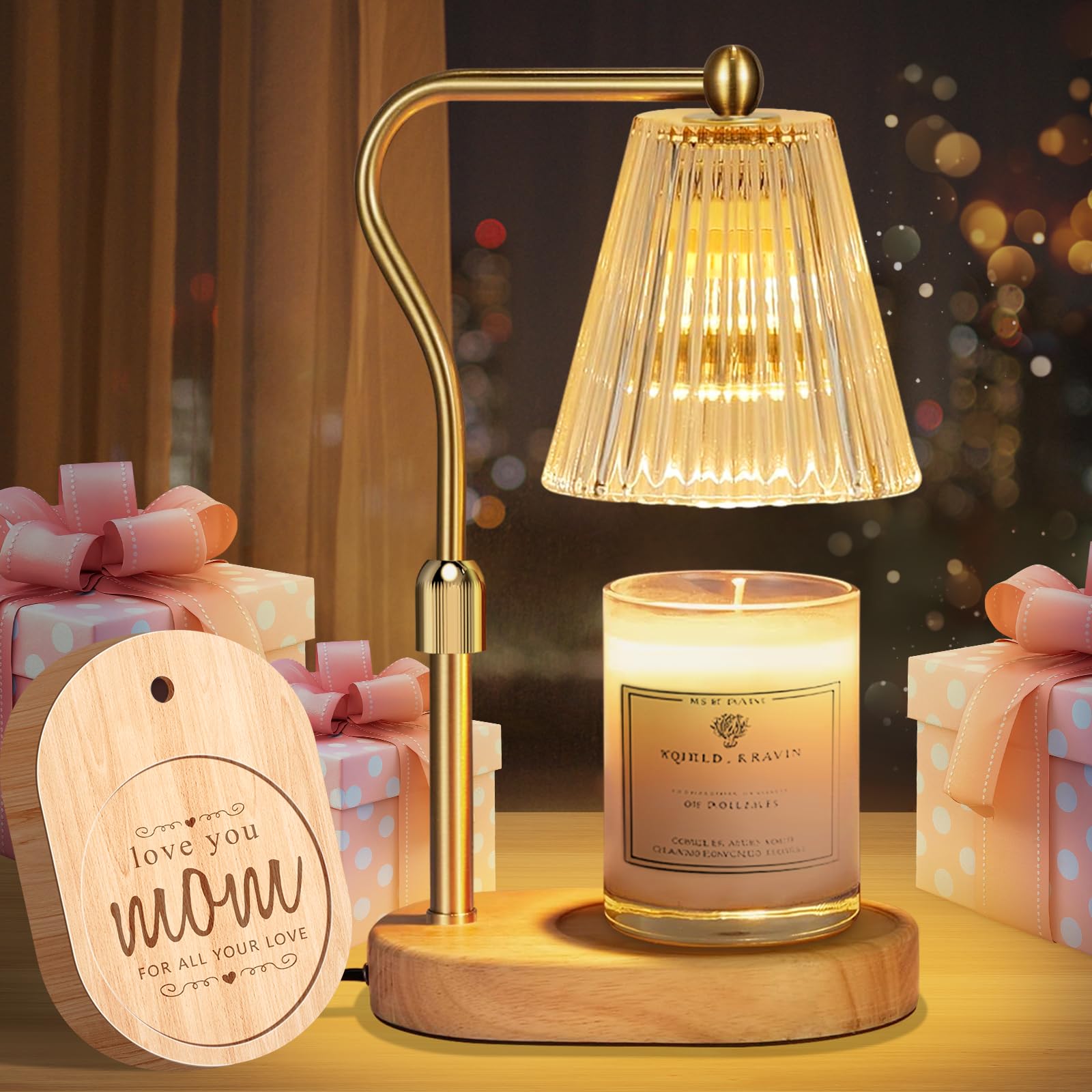 Electric Candle Warmer Lamp with Timer & Dimmer - Adjustable Height Wax Melt Warmer for Scented Jar Candles - Perfect Gift for Mom's Birthday, Home Decor & Aromatherapy - Includes 2 Bulbs for Cozy Ambiance