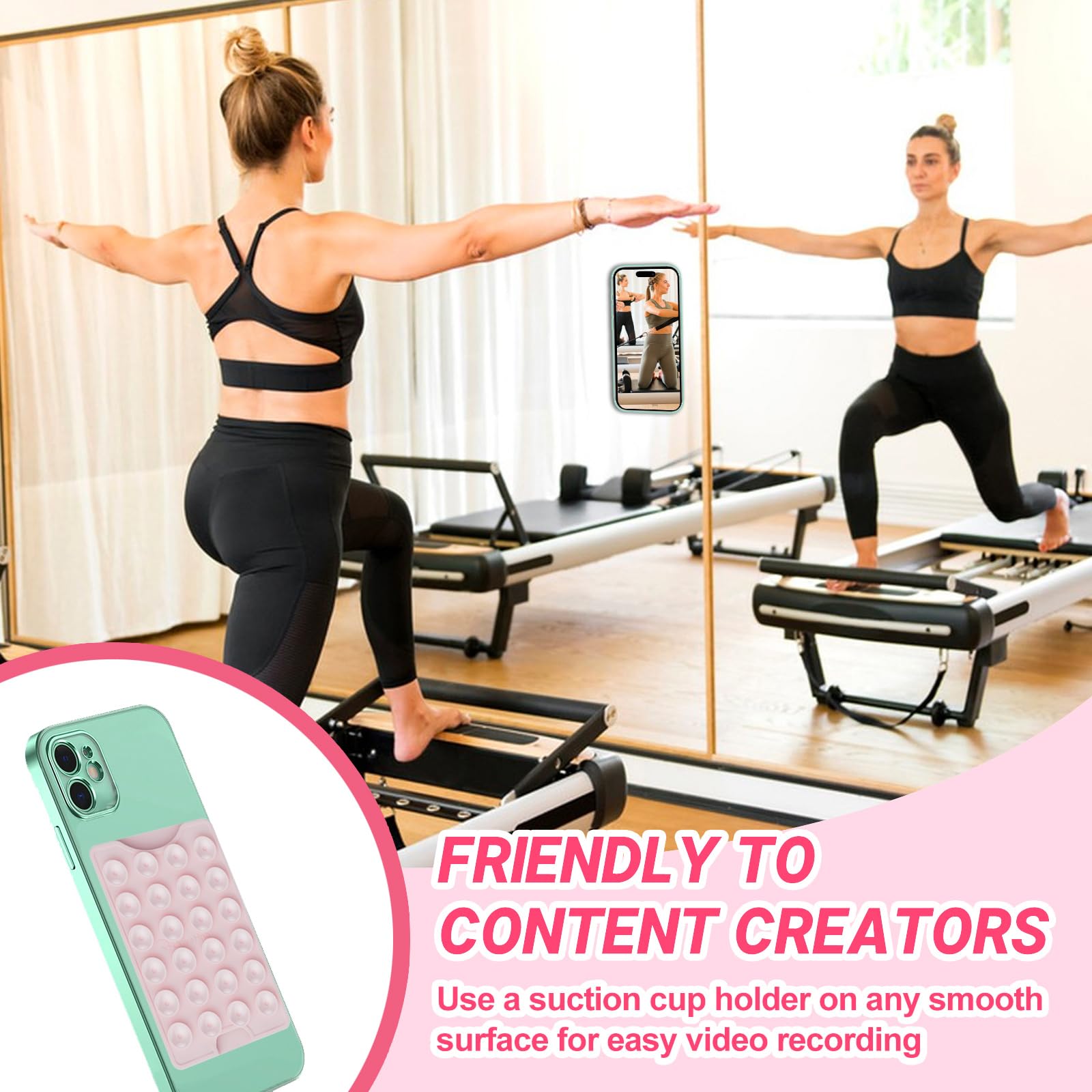 Suction Phone Card Holder - Adhesive Mount Wallet for 3 Cards | Secure & Hands-Free for TikTok Videos, Selfies & Daily Use (Chalk Pink)