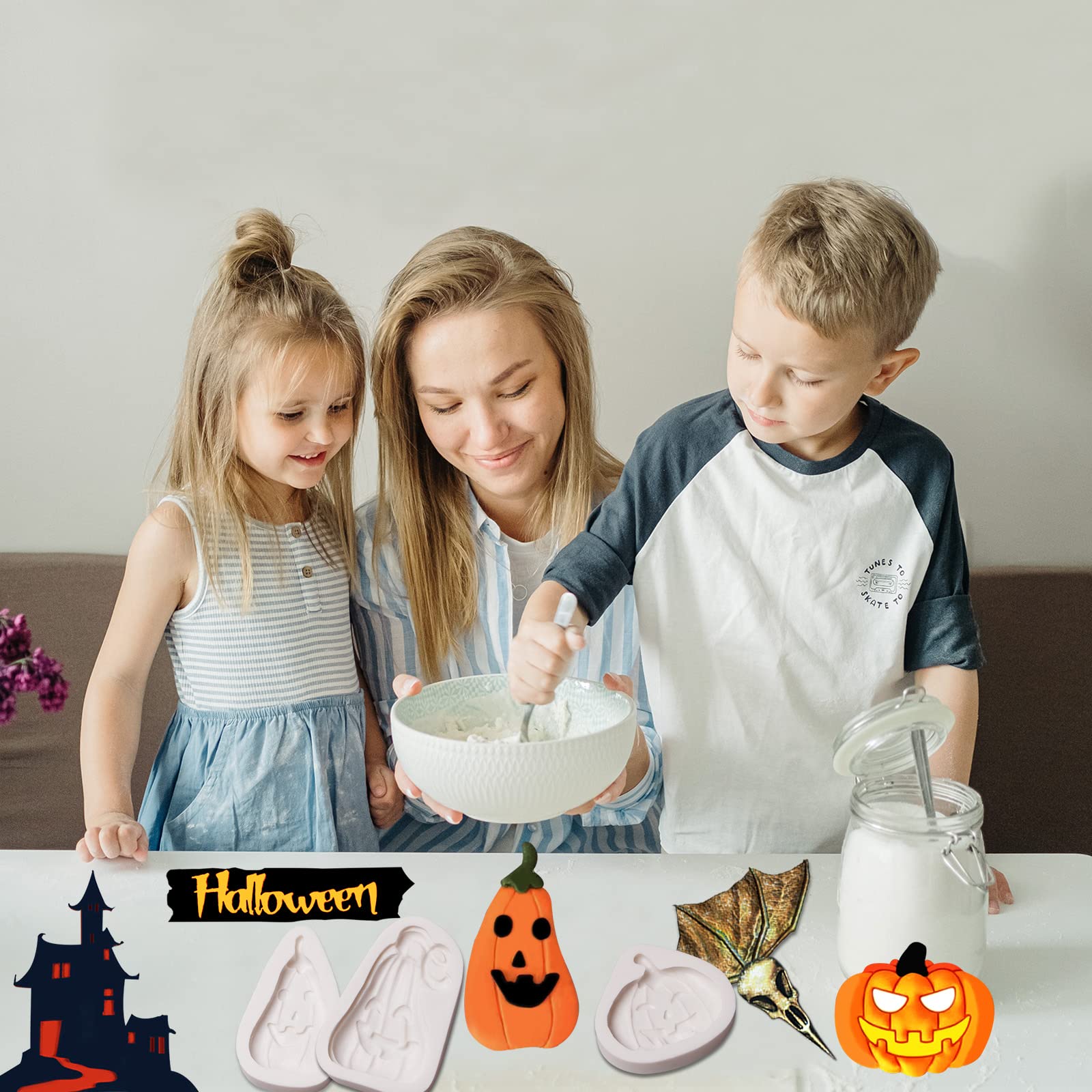 4Pcs Halloween Silicone Pumpkin Chocolate Molds - Ghost Shaped Baking Molds for Candy, Cake, Cupcake, Cookie, Jelly, Pudding, Fondant & Resin DIY Crafts - Perfect for Halloween Party Decorations & Baking Gifts